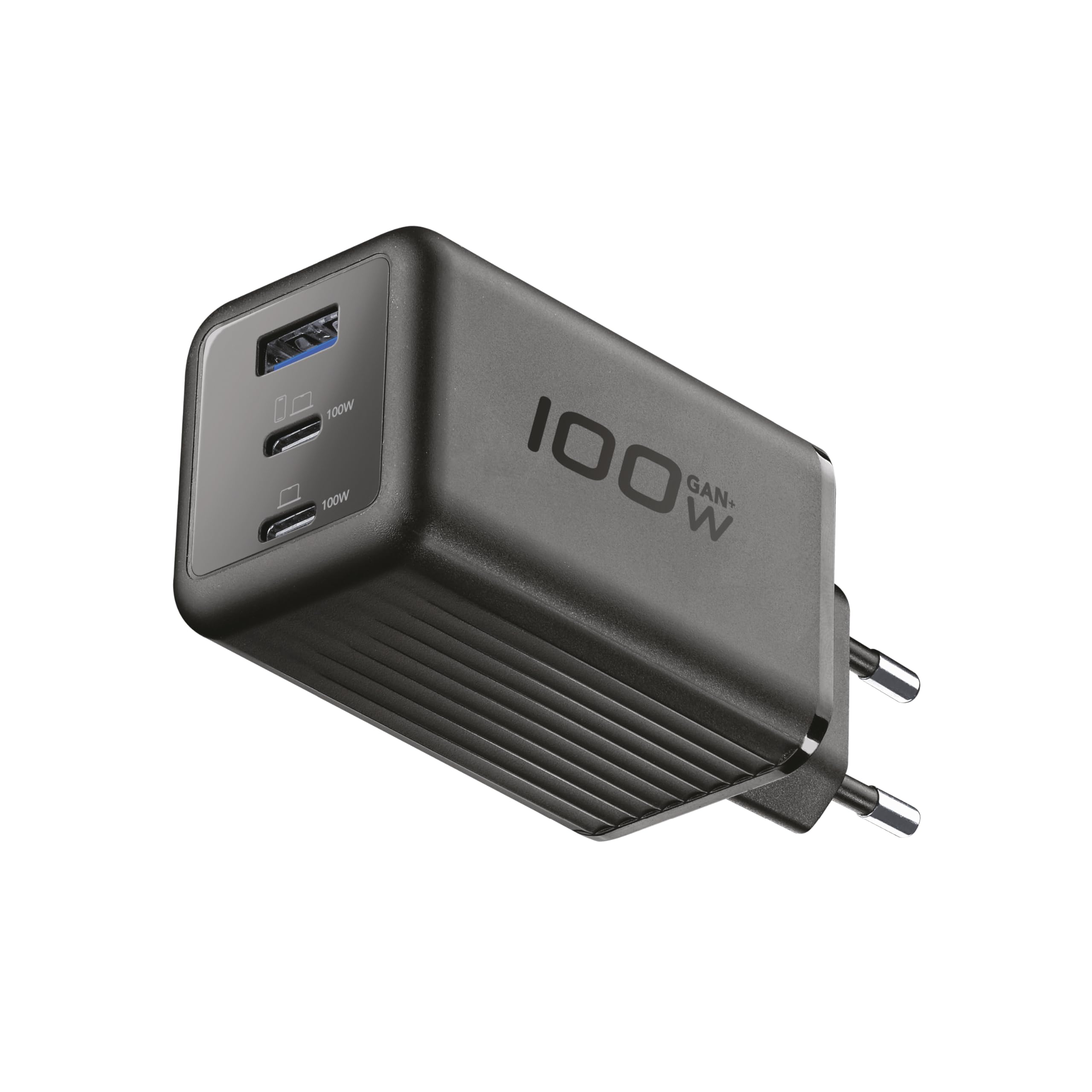 Cellularline caricabatterie da rete multipower performance GaN+ 100 W con 2 porte USB-C Power Delivery, 1 porta USB-A Quick Charge 30 W, ricarica simultanea, compatto, nero