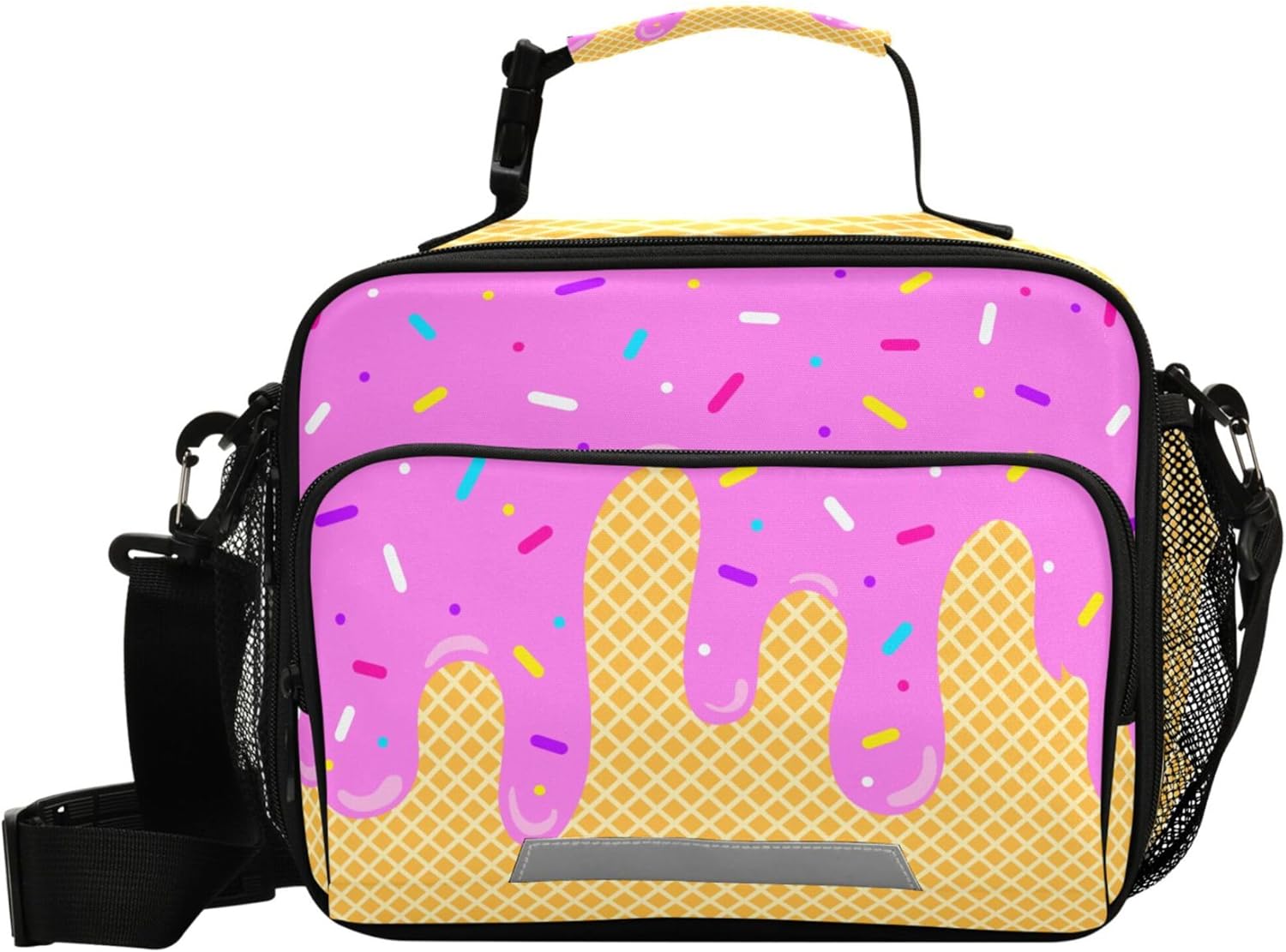 Wamika Ice Cream Drip Lunch Bag with Shoulder Strap for Kids Boys Girls Teens Purple Pink Lunch Box Woman Tote Bags Water-resistant Insulated Warm Cooler Bag for School Work Office Camp(11x9x5 Inch)