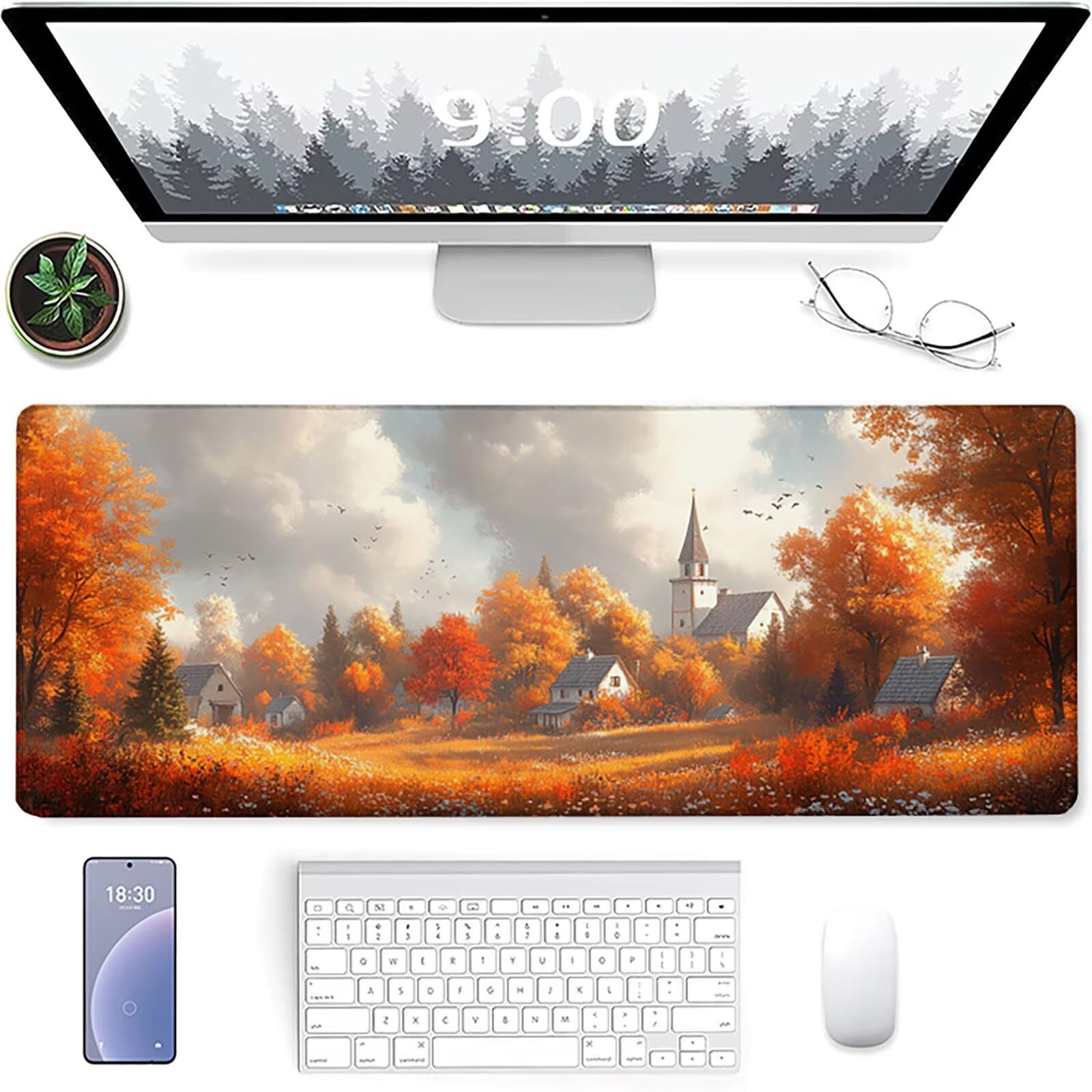 Podkładka pod mysz do gier kolor pomarańczowy podkładka pod mysz XXL 1600 x 800 x 3 mm, podkładka pod mysz z krajobrazem podkładka na biurko duże ze zszytymi krawędziami do akcesoriów PC do gier