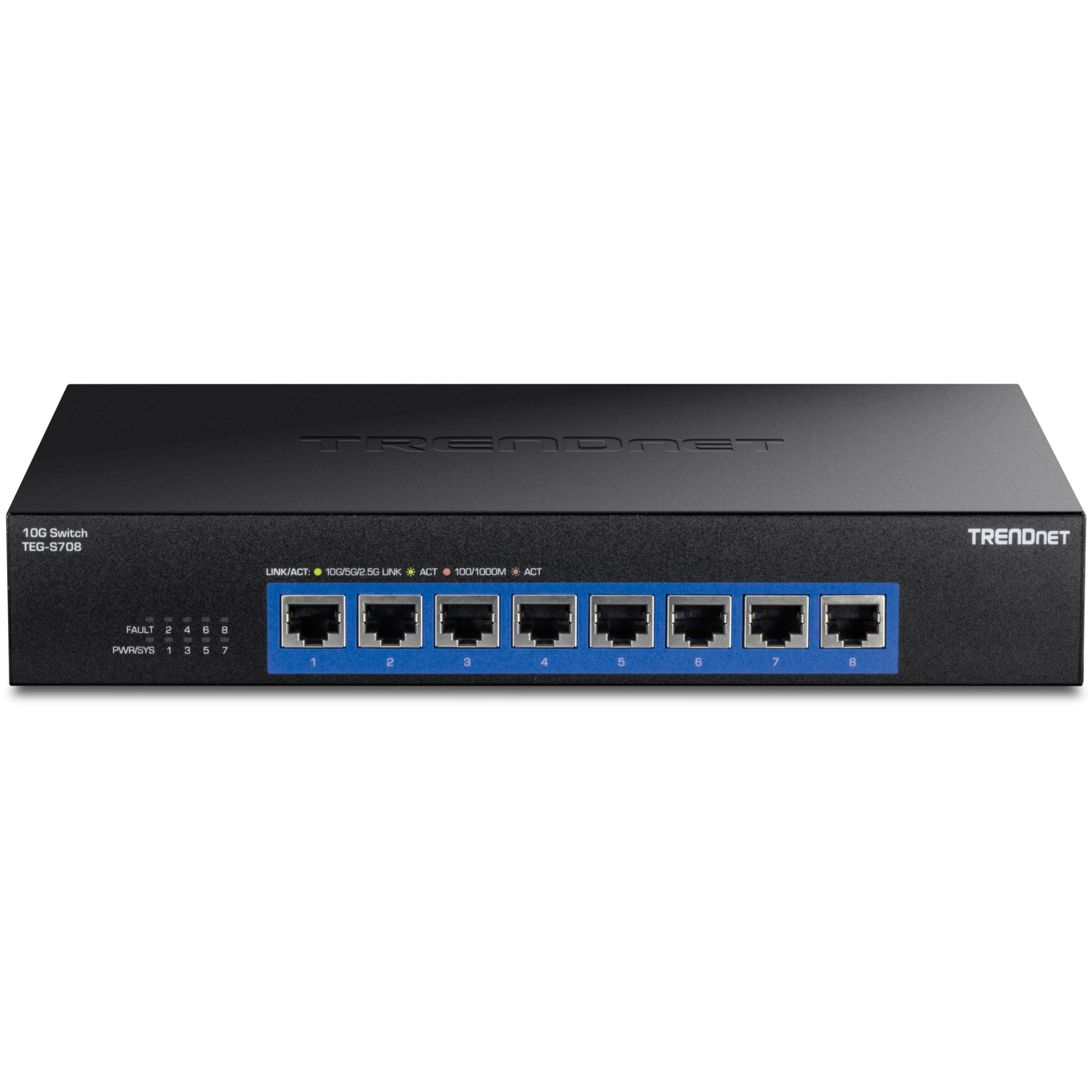 TRENDnet Switch a 8 porte 10G, 8 porte RJ-45 da 10 G, capacità di commutazione 160 Gbps montabile su rack, connessioni di rete 10 Gigabit, protezione a vita, nero, TEG-S708