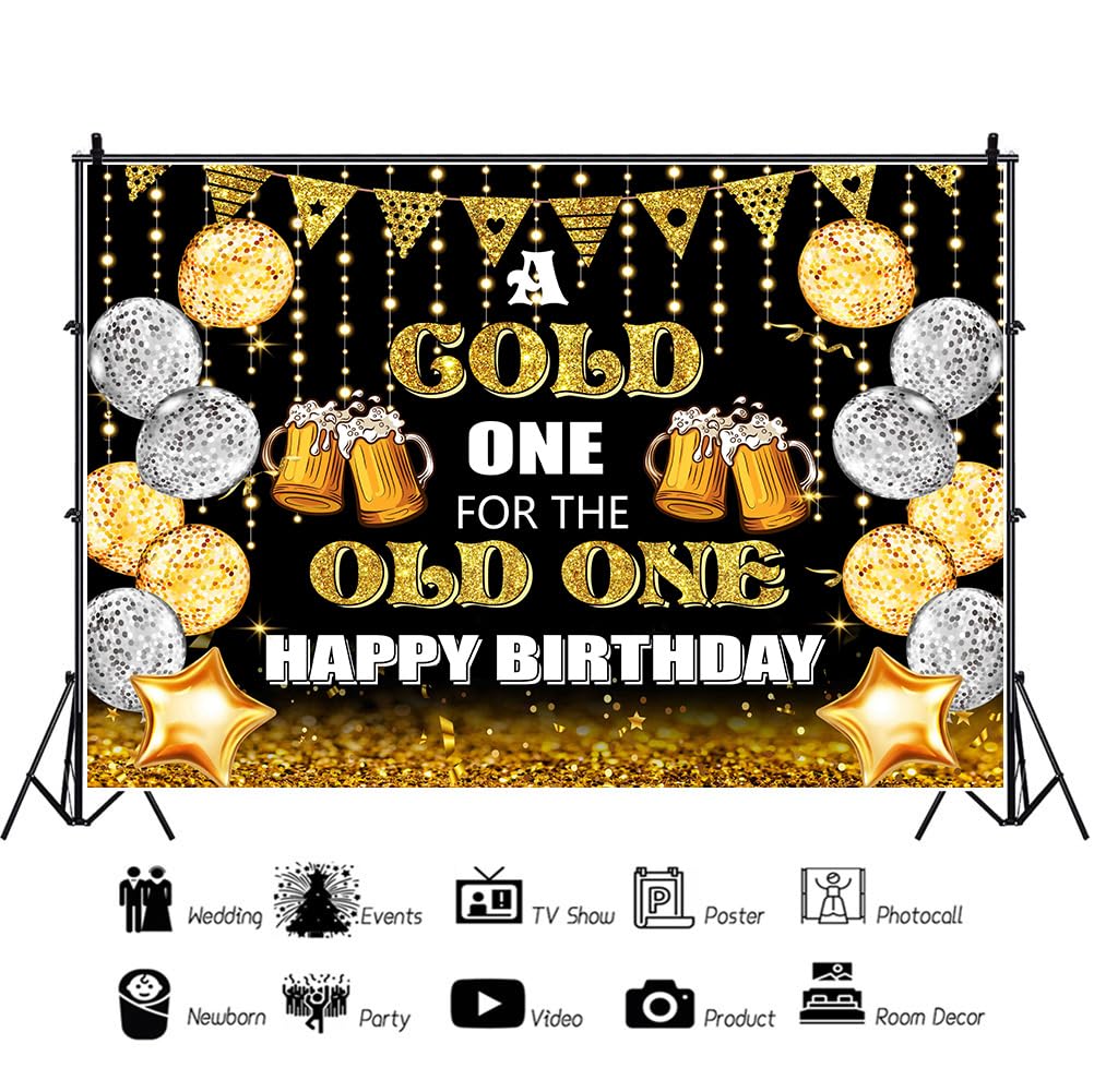 Geburtstags-Fotohintergrund Schwarz-gold – 1,8x1,1 M, Mit Prost-Motiv, Für Männer- & Frauenpartys, Faltbar