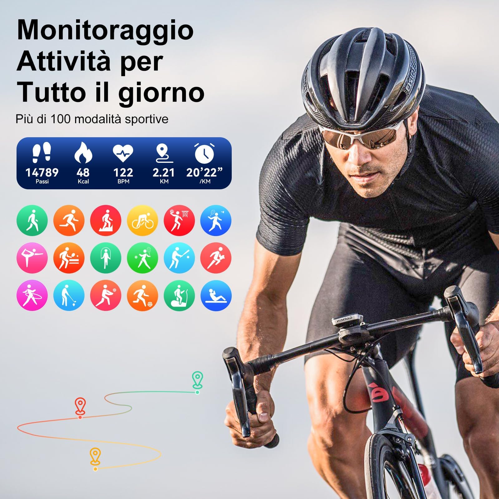 Smartwatch Uomo Donna, fitness tracker da 2,01” con 120+ modalità sportive Monitor della frequenza cardiaca e del sonno e dell'ossigeno nel sangue, orologio fitness impermeabile IP68 per Android iOS
