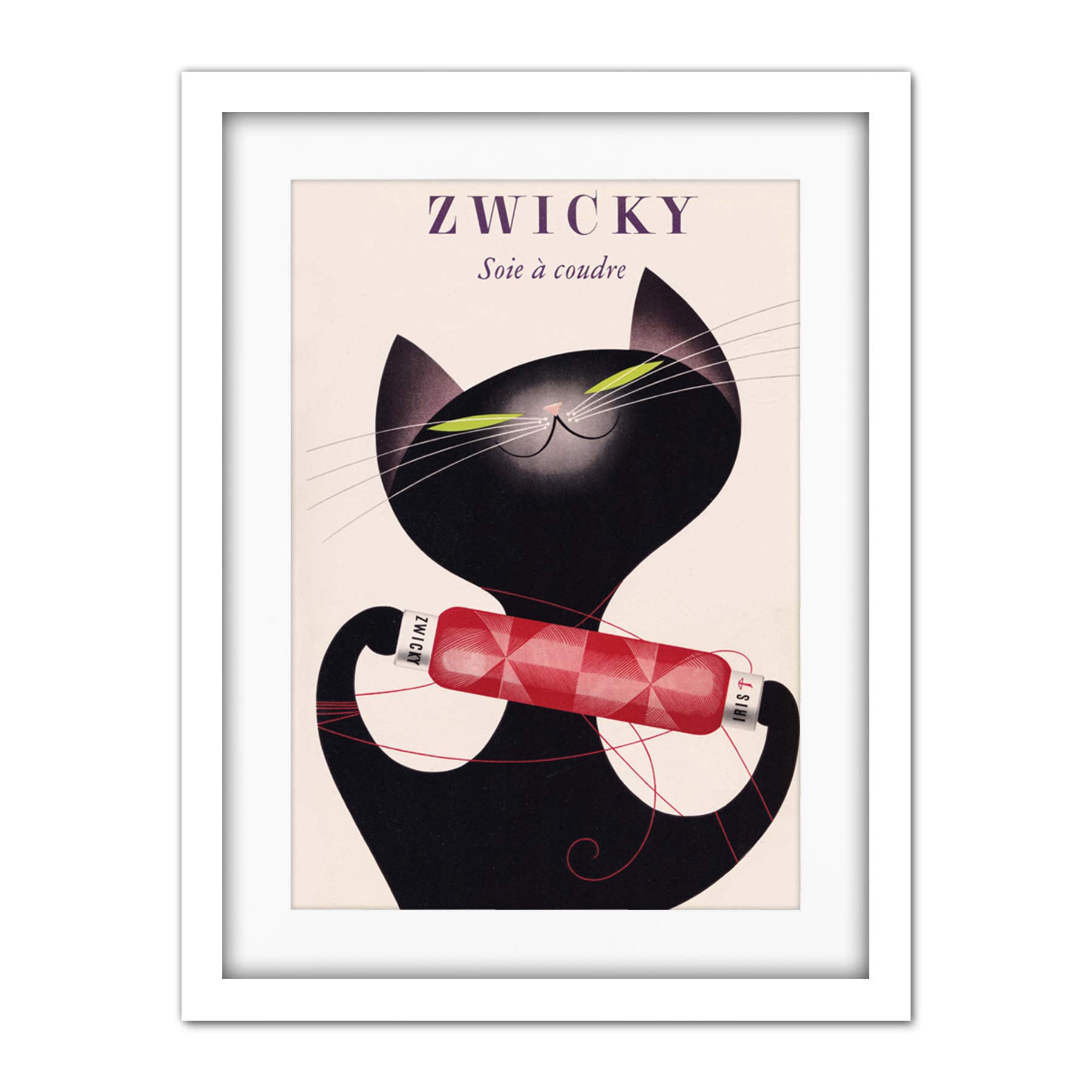 Wee Blue Coo Zwicky Cotton Switzerland Black Cat Artwork Framed Wall Art Print 18X24 Inch