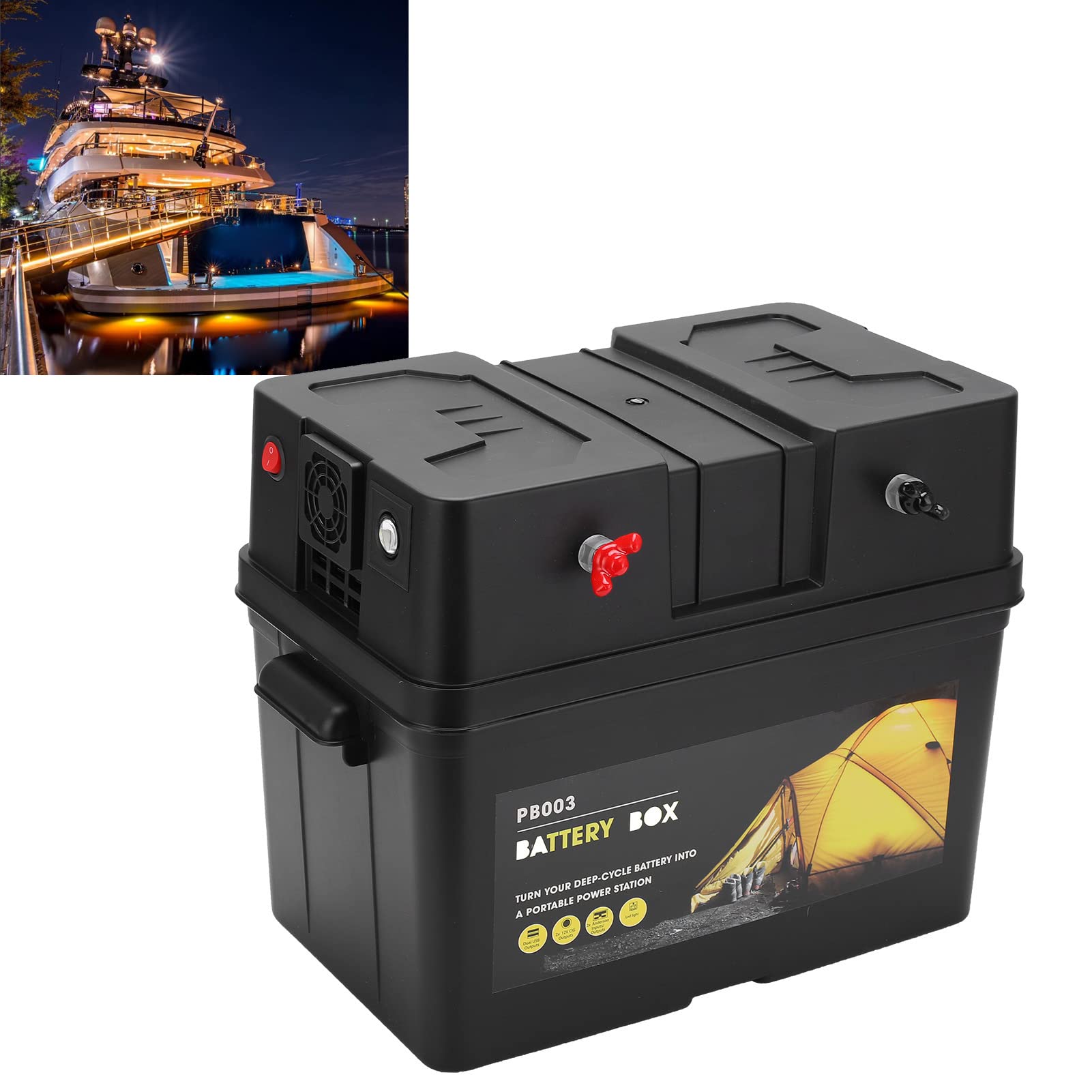 12V Skrzynka na Akumulator, 60A Wyłącznik, Port USB, Wodoodporna