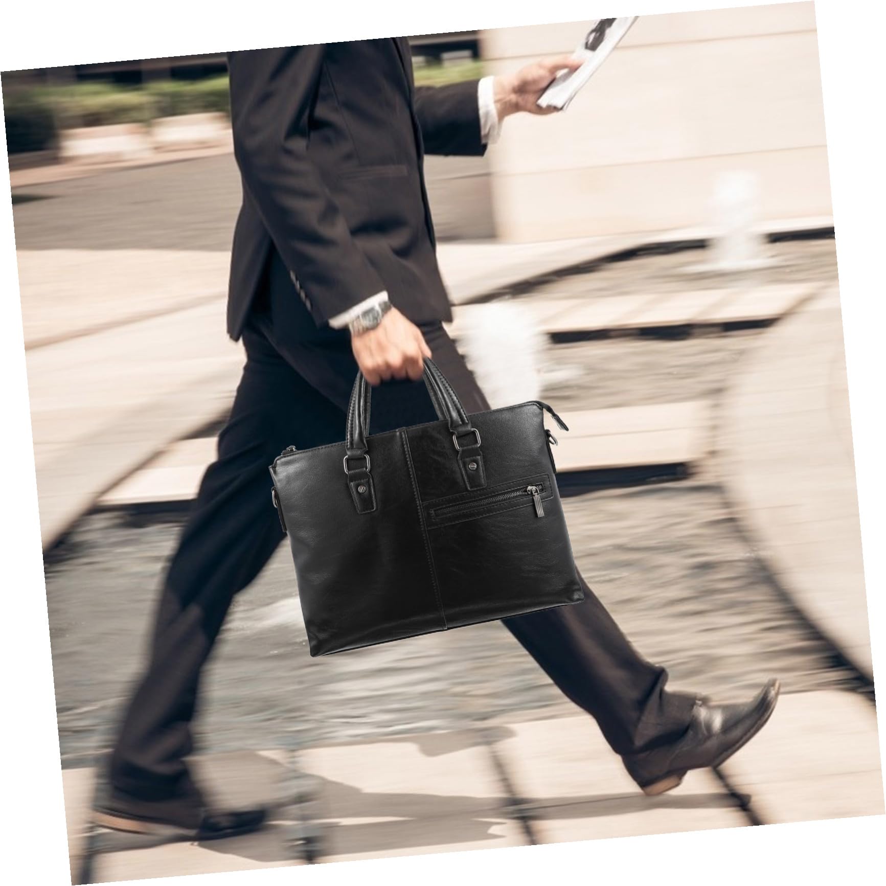 Valigetta Porta Laptop Grande in Pelle Pu Nera Doppio Manico