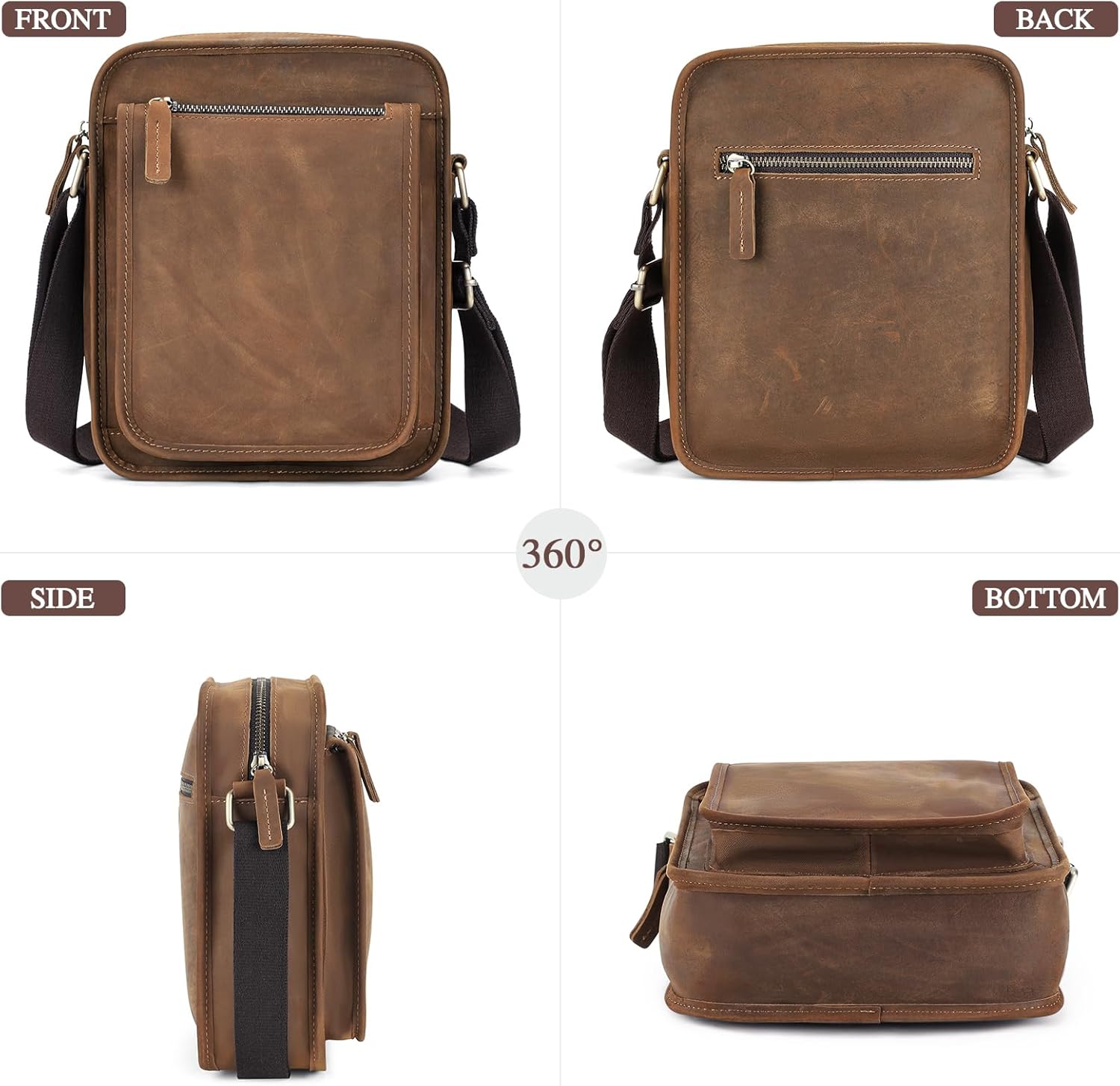 BAIGIO Small Leather Messenger Bag for Men Shoulder Bag Vintage Crossbody Bag Men Purse Ipad Satchel Travel Business - Image 7