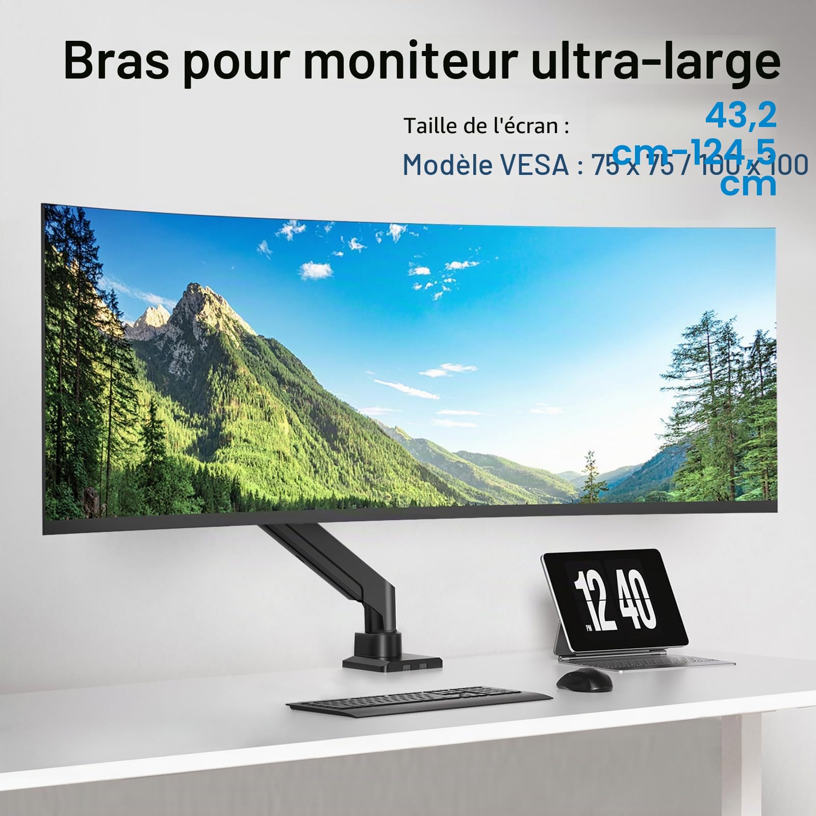 PUTORSEN 17-49 Pouces Support d'écran, Max 20 KG, Aluminium, VESA 75x75/100x100 mm, Gaz Spring