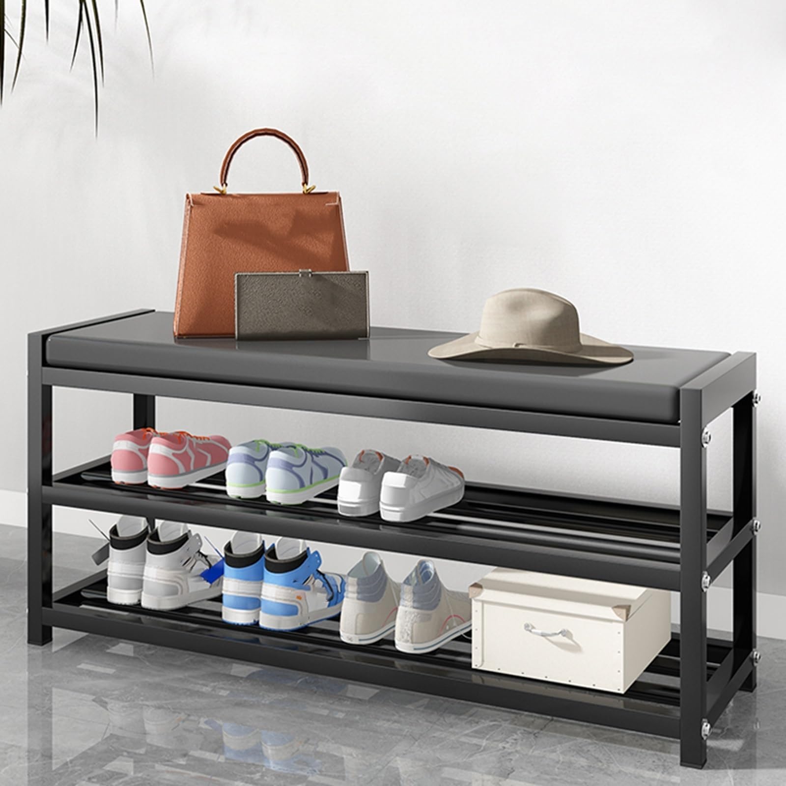 Panca Imbottita Porta Scarpe con ripiano Resistente alle intemperie, Organizer per Ingresso, Seduta salvaspazio per Soggiorno, Camera da Letto, Balcone (OneSize)