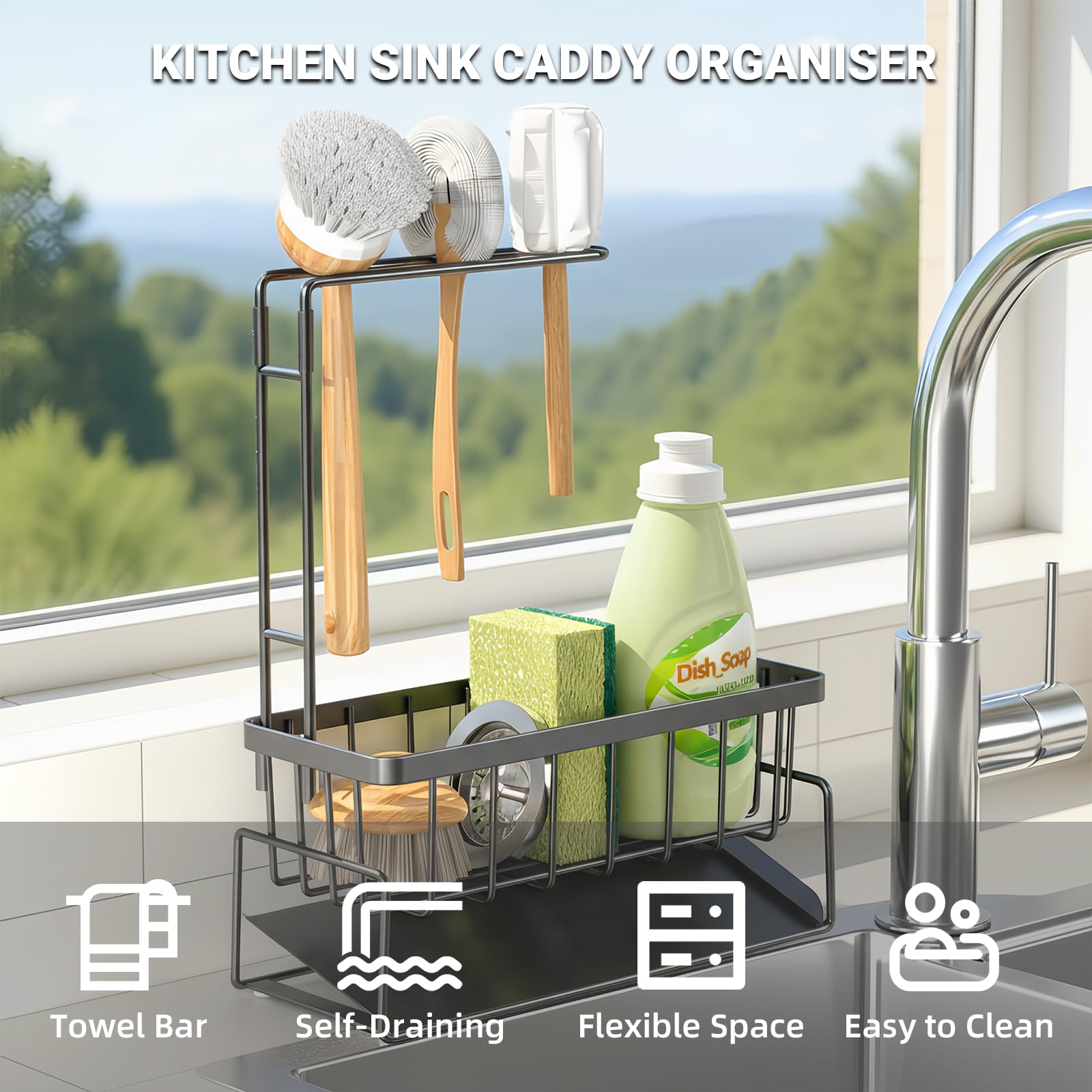 ViviDreamore Organizer kuchenny – organizer do zlewu ze stali nierdzewnej (1)
