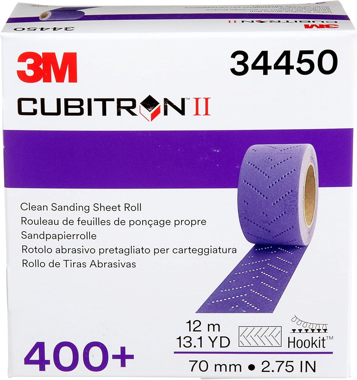 3M Cubitron II Hookit Abrasive Sheet Roll, 34450, Multi-Hole, 70 mm x 12 m, 400+ Grade, Automotive Sanding Roll Sandpaper for Coating Removal, Body Repair, Auto Sanding