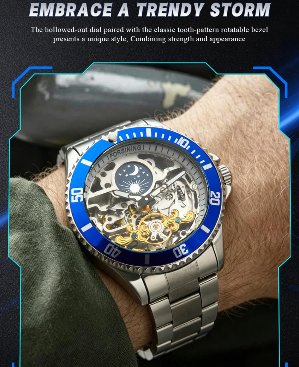 Luksusowy męski automatyczny mechaniczny zegarek z fazą księżyca Tourbillon