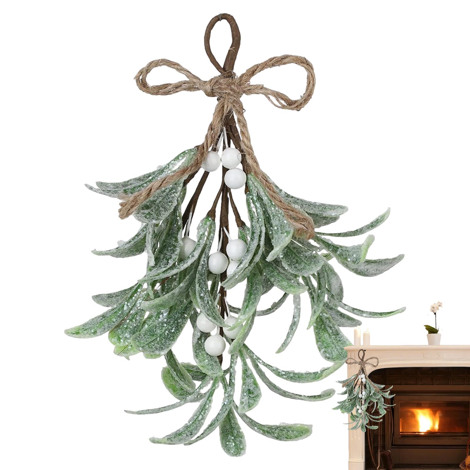 Fukamou Artificial Mistletoe Pick,Fake Sprigs Bunches Stems - Festive Mistletoe Garland, Faux Branches for Tree, Crafts, Holiday
