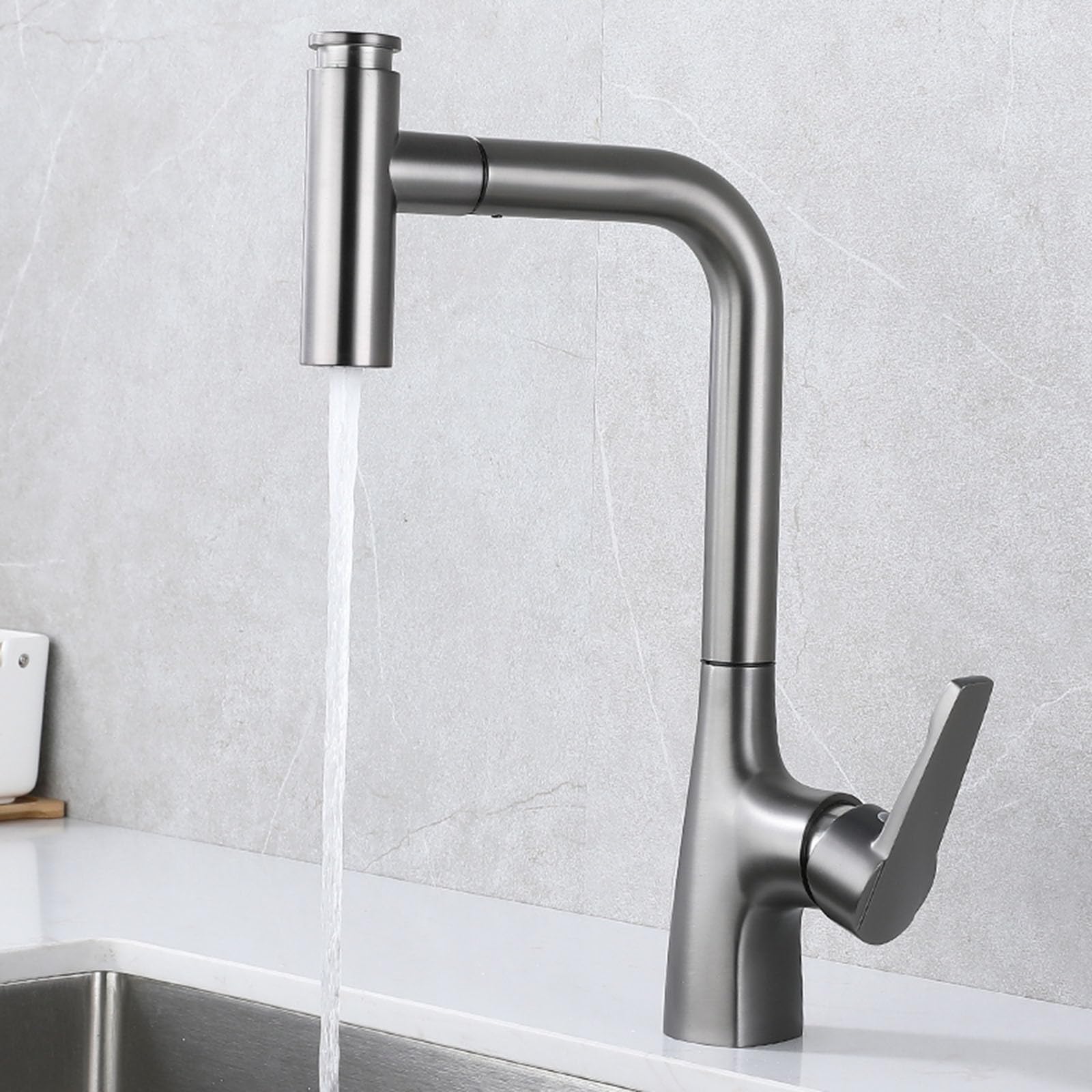 ZYCHSJXA Kitchen Bath Taps Sink Mixer Tap Pull Out Faucet Swivel Brass-Grey