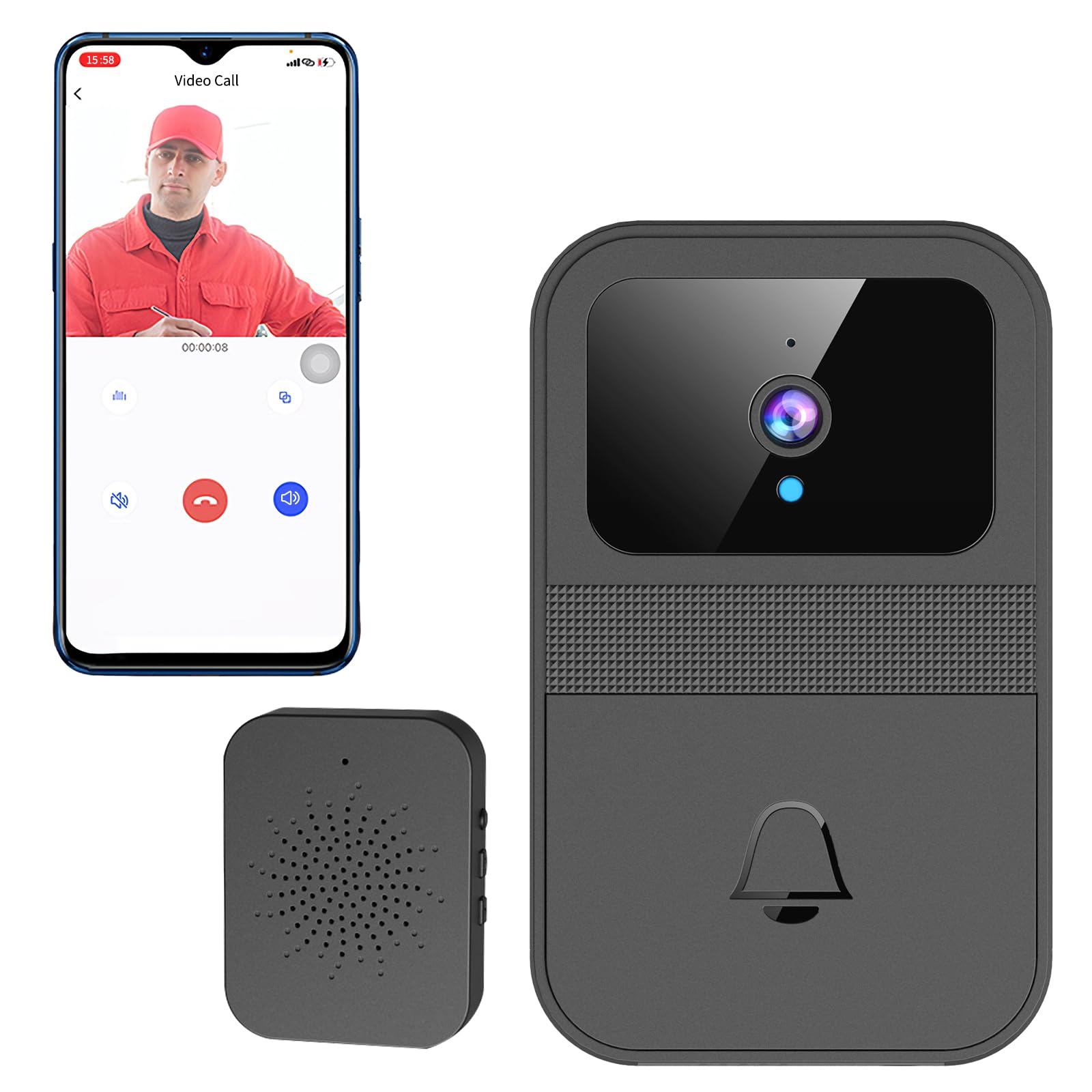 Video Türklingel mit Kamera,Kabellose Intelligente Video Türklingel mit Steckdosenempfänger,mit Zwei-Wege Kommunikation,Cloud-Speicher,Sofortbenachrichtigungen und Nachtsichtfunktion