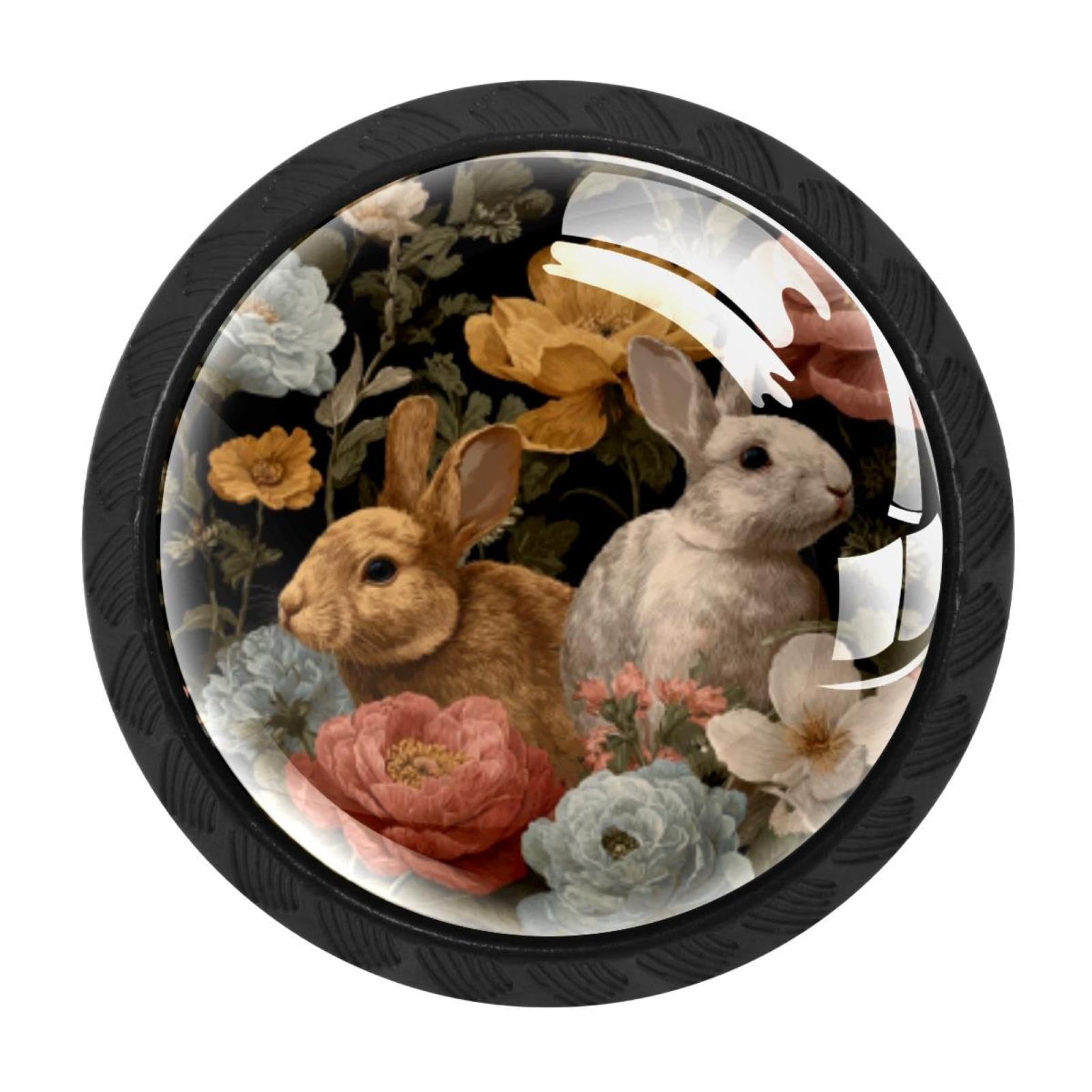 CHENZZZZ 4 Pieces Kitchen Cabinet Drawer Dresser Door Knobs Pulls Handles, Easter Rabbits Floral (16)