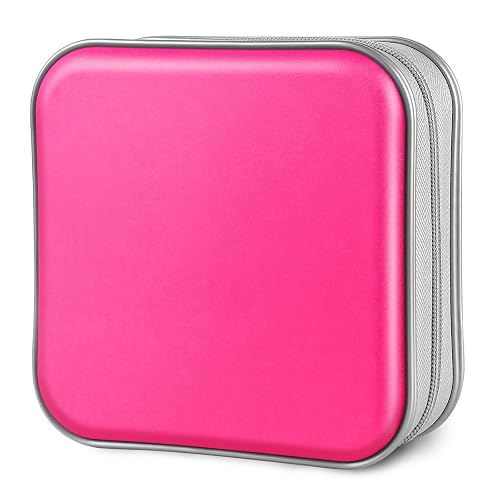 Siveit CD/DVD Cases 40 Capacity Disc Storage Binder for Car(Hot Pink) | Holders Wallet Hard Plastic CD/DVD Case for Car Home Office Travel