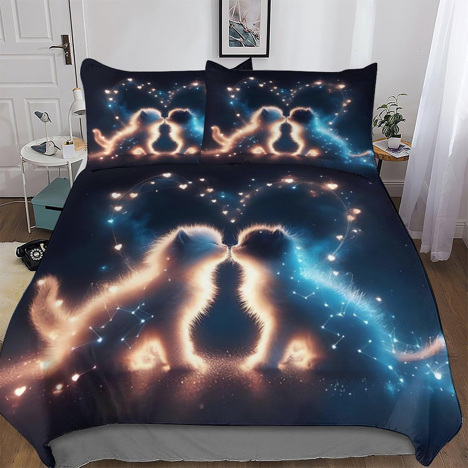 LLXXHH Cat Bedding Set Duvet Cover with Pillowcase Soft Microfiber 3D Quilt Cover 3 Pieces For Boys, Girls And Teenagers Double (200x200cm)