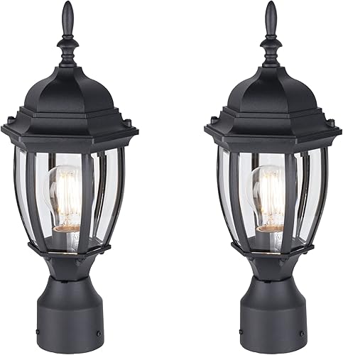 Miniatura 1 de LIT-PaTH Lámpara de poste de luz para exteriores con una base E26 Max de 60 W, carcasa de aluminio más vidrio, acabado negro mate, paquete de 2
