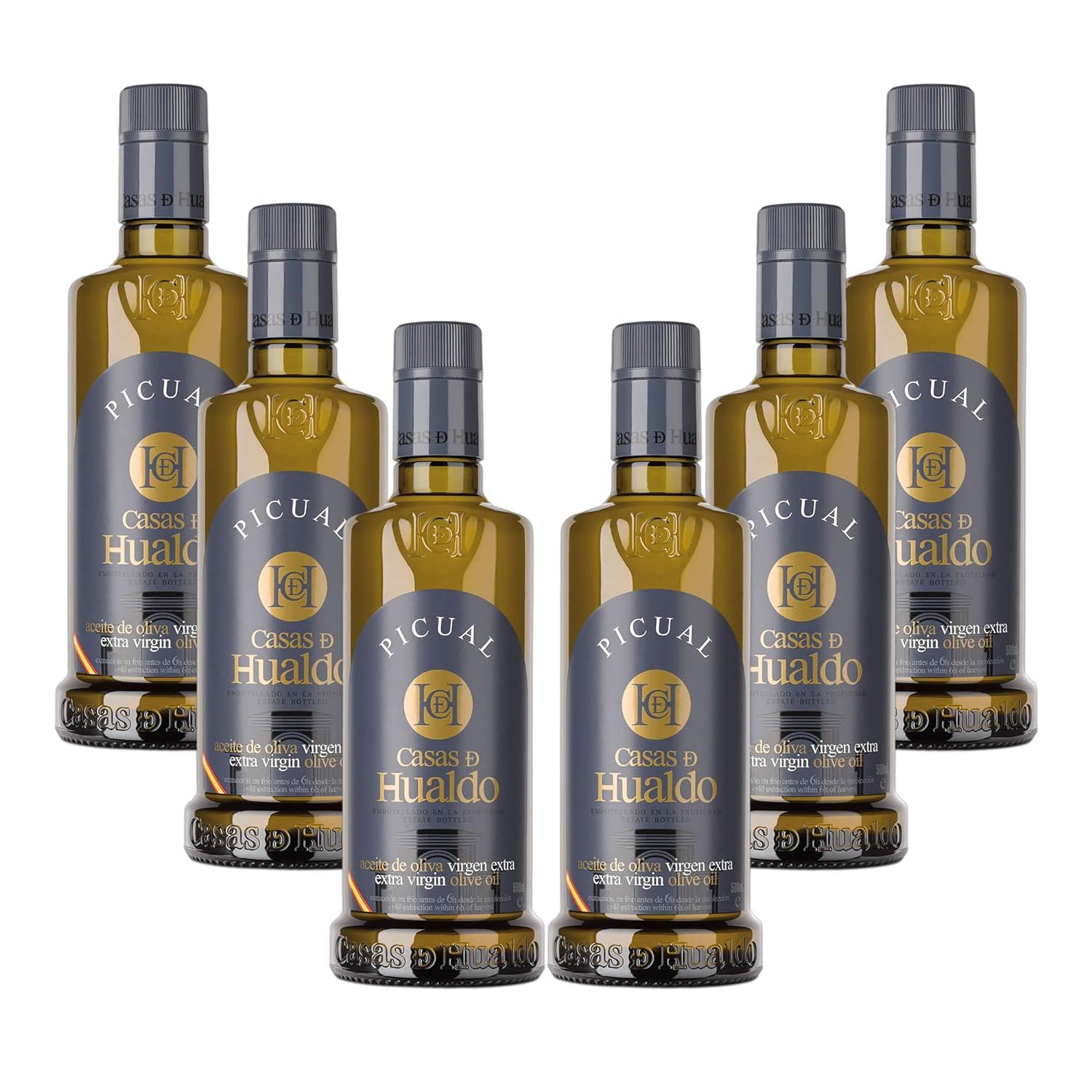 CASAS DE HUALDO Aceite de Oliva Virgen Extra, Variedad Picual. Pack de 6 botellas de 500ml