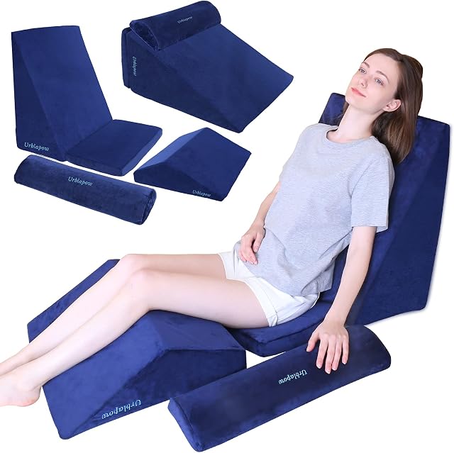 URBLAPOW® UP- Wedge Pillow - Bed Wedge Pillow/Blue Memory Foam Incline Cushion/Memory Foam Leg Elevation Pillow- Hypoallergenic Support Pillow for Acid Reflux/Allergies/Indigestion/