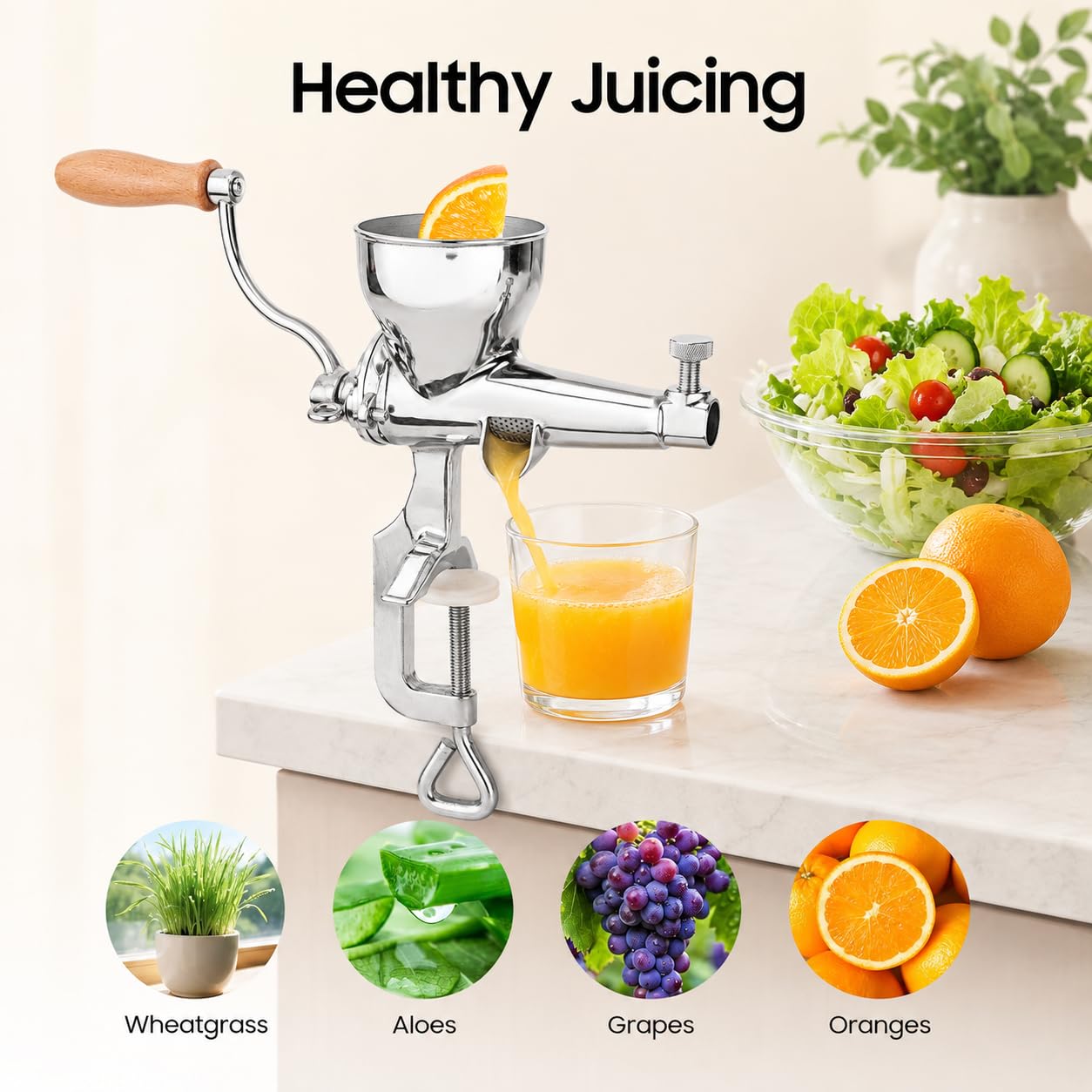 Spremiagrumi manuale di Wheatgrass, stampa fredda della manovella