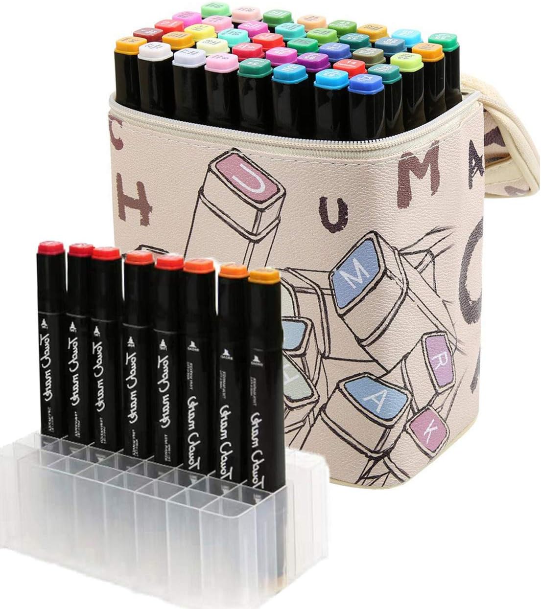40 Colours Graphic Marker Pens Set Markers Dual Tips Art Supplies with Cartoon Carrying Case, for Drawing Sketching and Manga Colouring