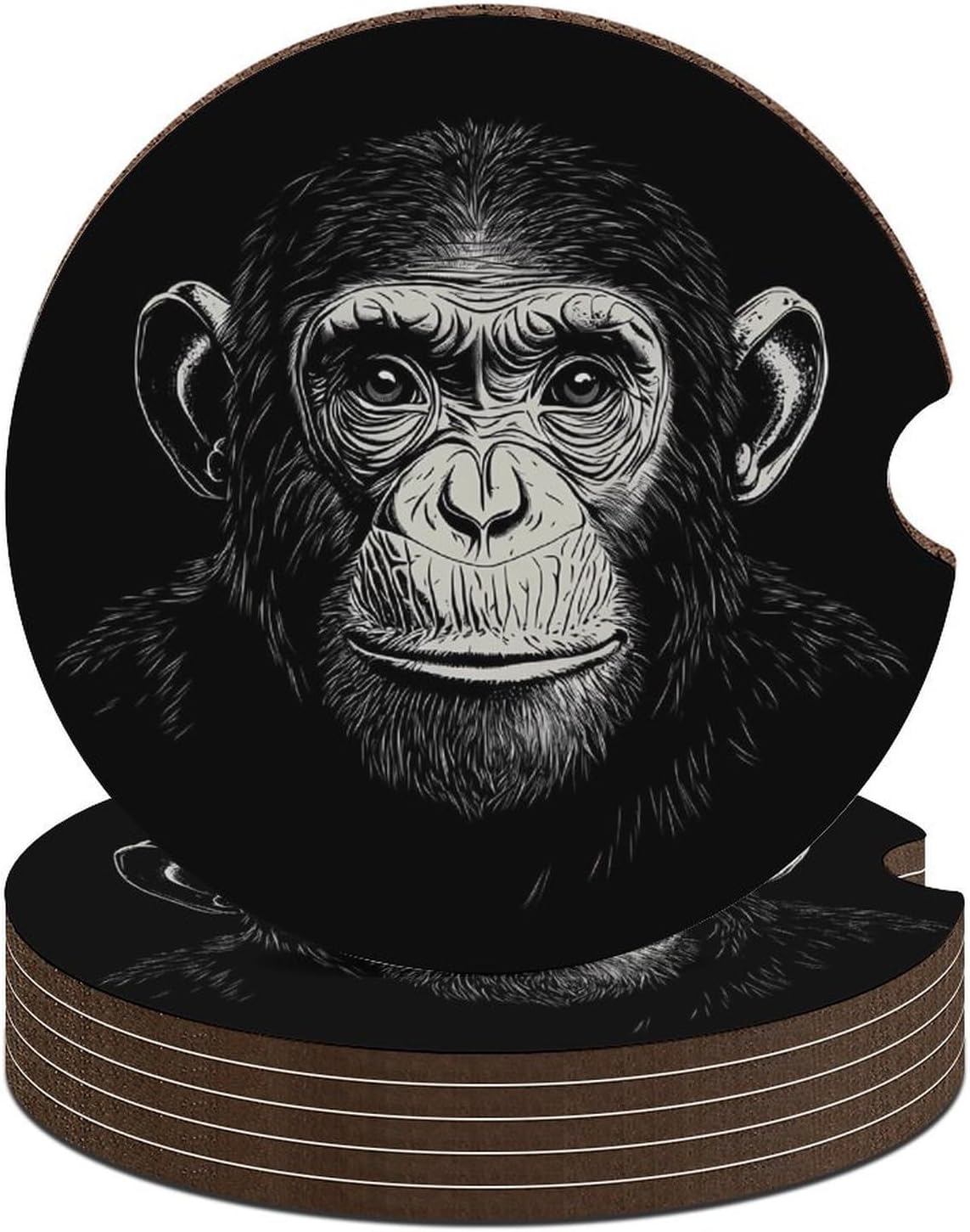 Chimpanzee Monkey Cute Car Coasters 2.56 Inch Absorbent Cup Holder for Drinks Auto Interior Accessories