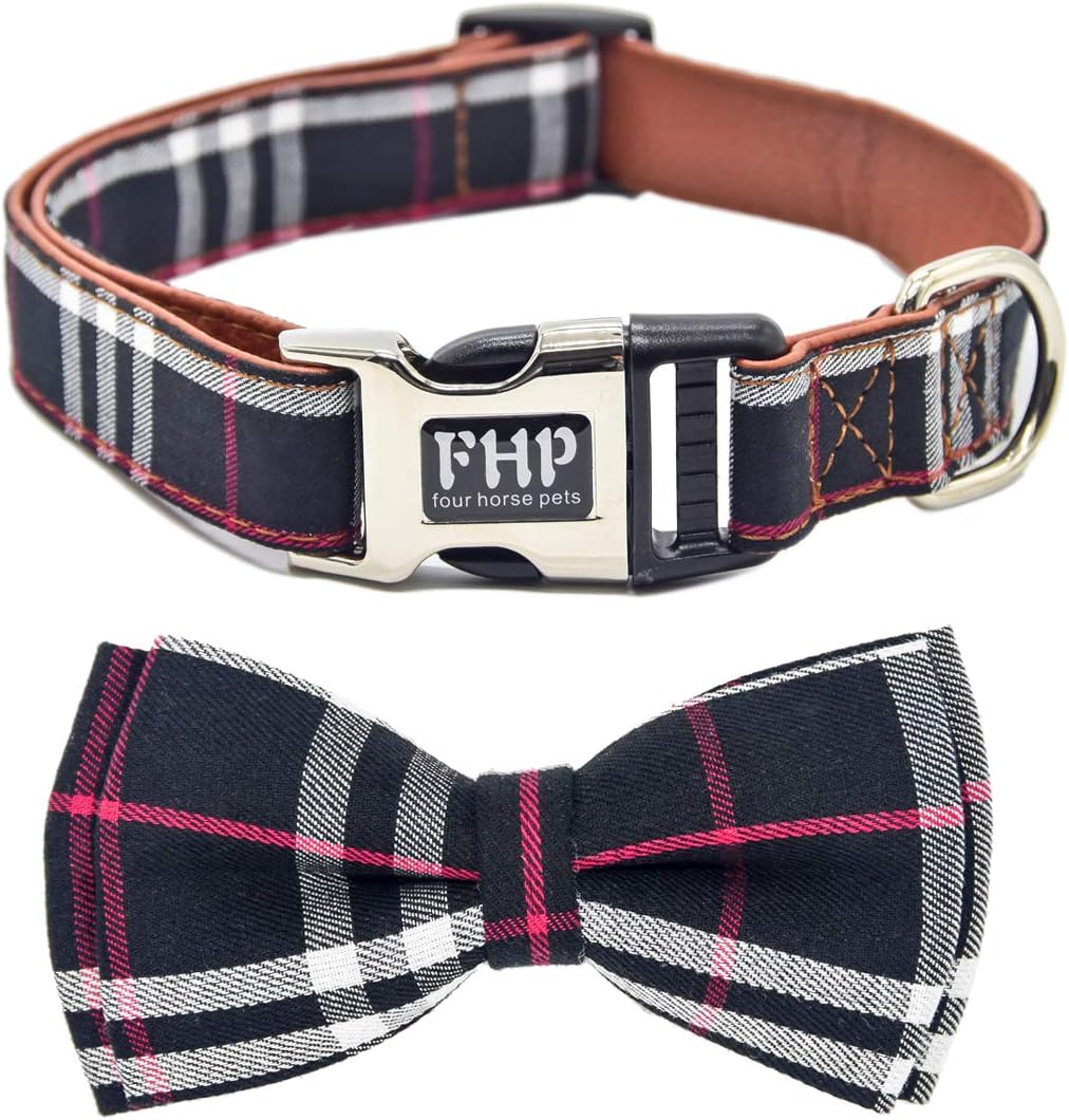 Fourhorse Soft &Comfy Bowtie Dog Collar, Detachable Bowtie, Adjustable Collar,for Small Medium Large pet