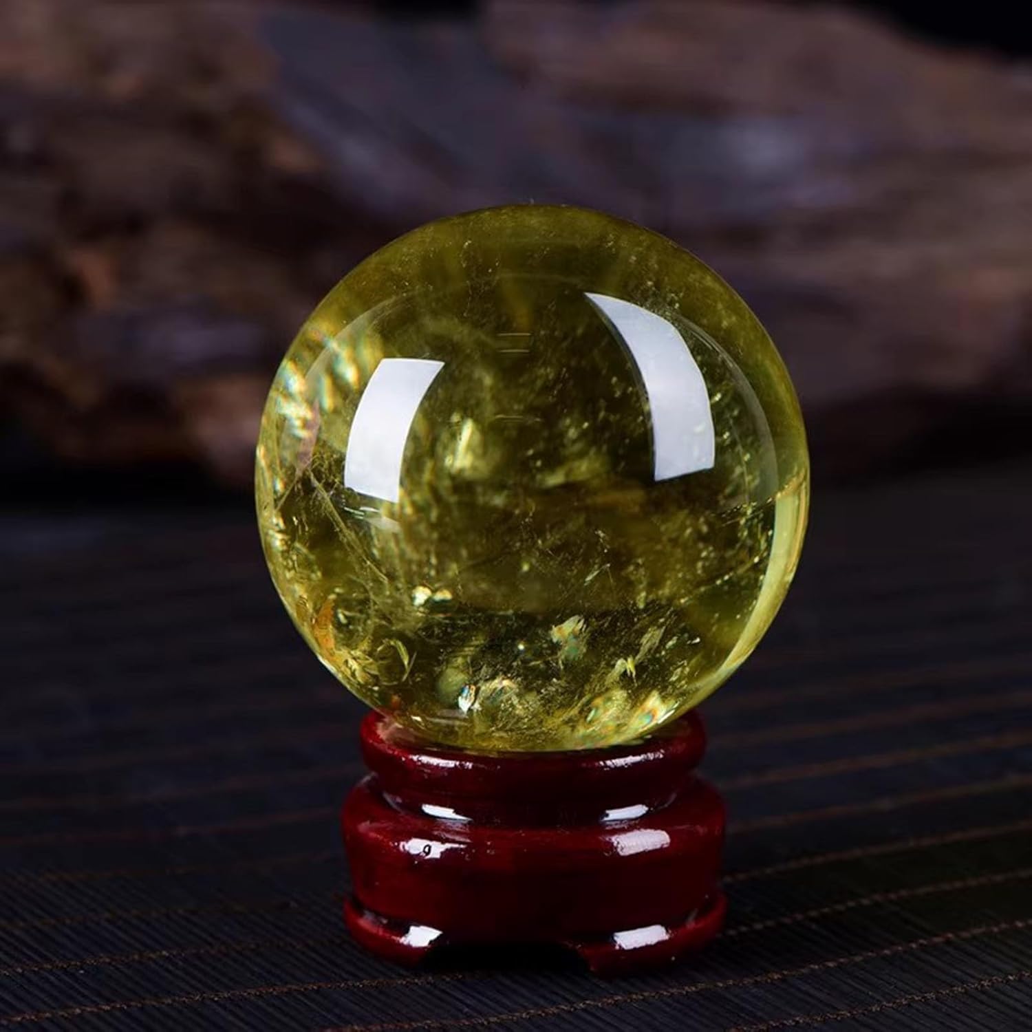 Polished Citrine Crystal Quartz Sphere, Yellow Crystal Ball, Crystal Spheres Ornaments Gifts for Home Decoration,8cm