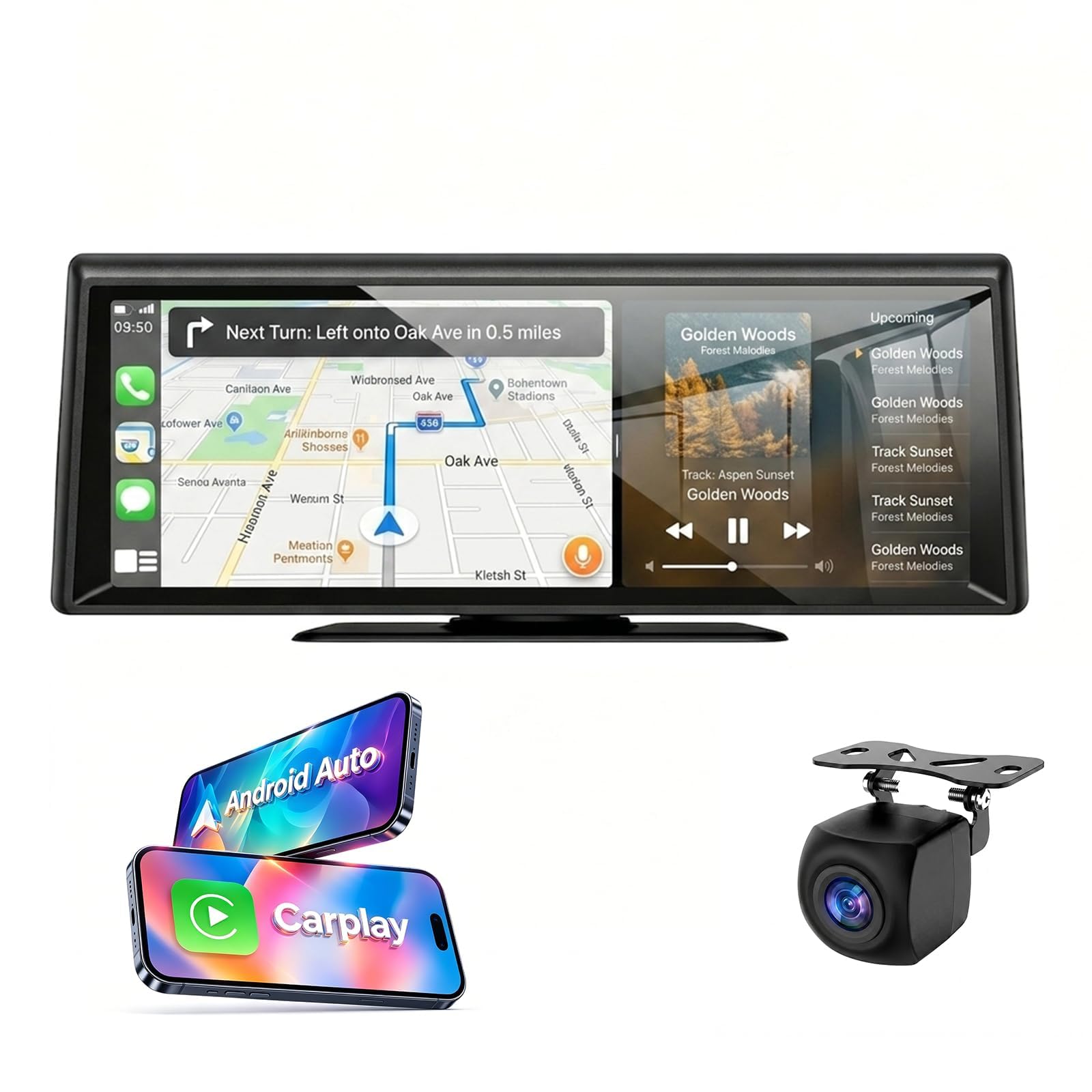 Wireless CarPlay Screen 8.1" Portable Car Stereo with CarPlay iOS & Android Auto 2K Dash Cam 1080P Backup Camera Bluetooth Voice Control GPS Compatible with Most Cars Trucks SUVs Vans.