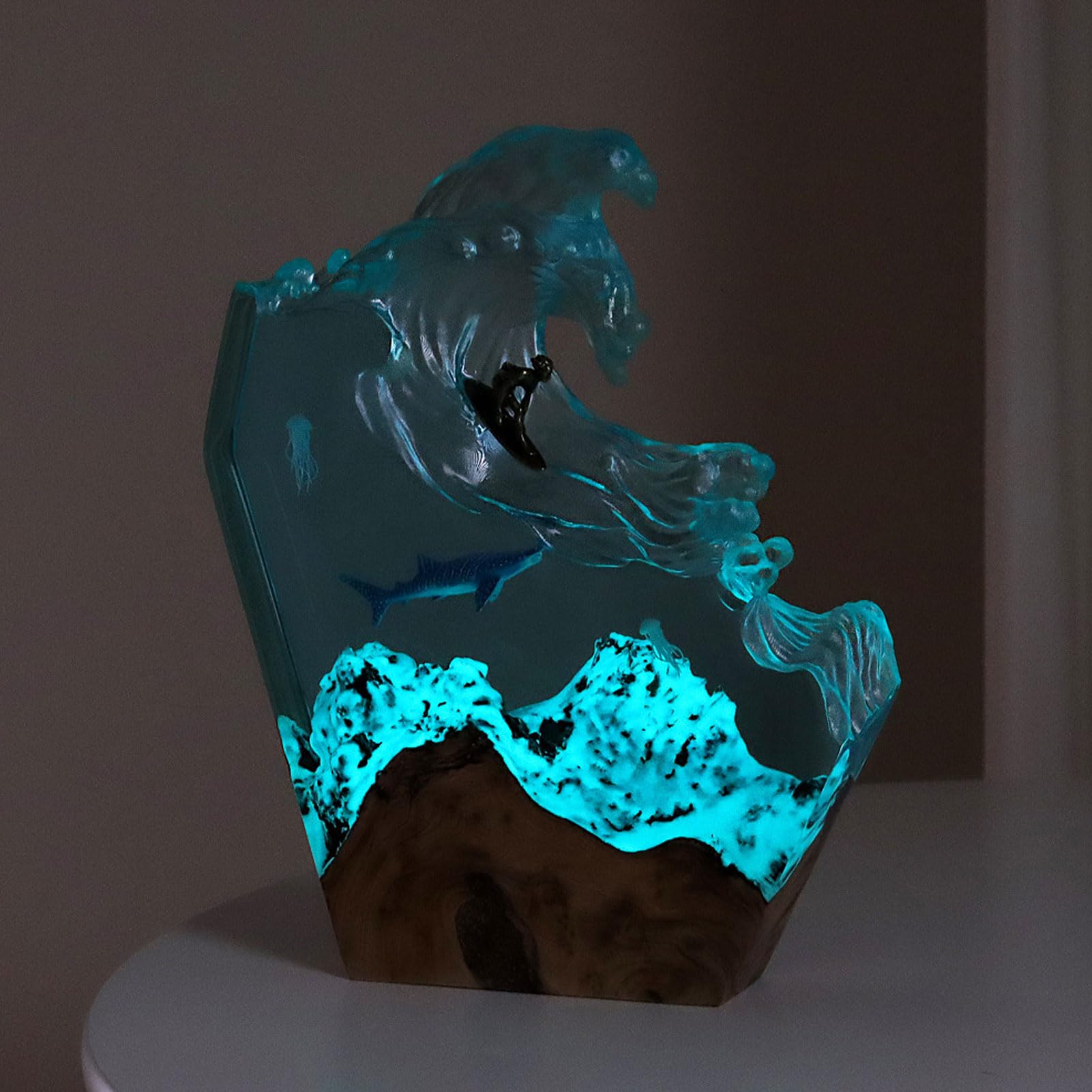 Lampka Nocna LED do Surfowania Po Oceanie, Ręcznie Robiona Drewniana Lampka Nocna z żywicy, Efekt Wizualny 3D do Sypialni Dekoracje Biurowe