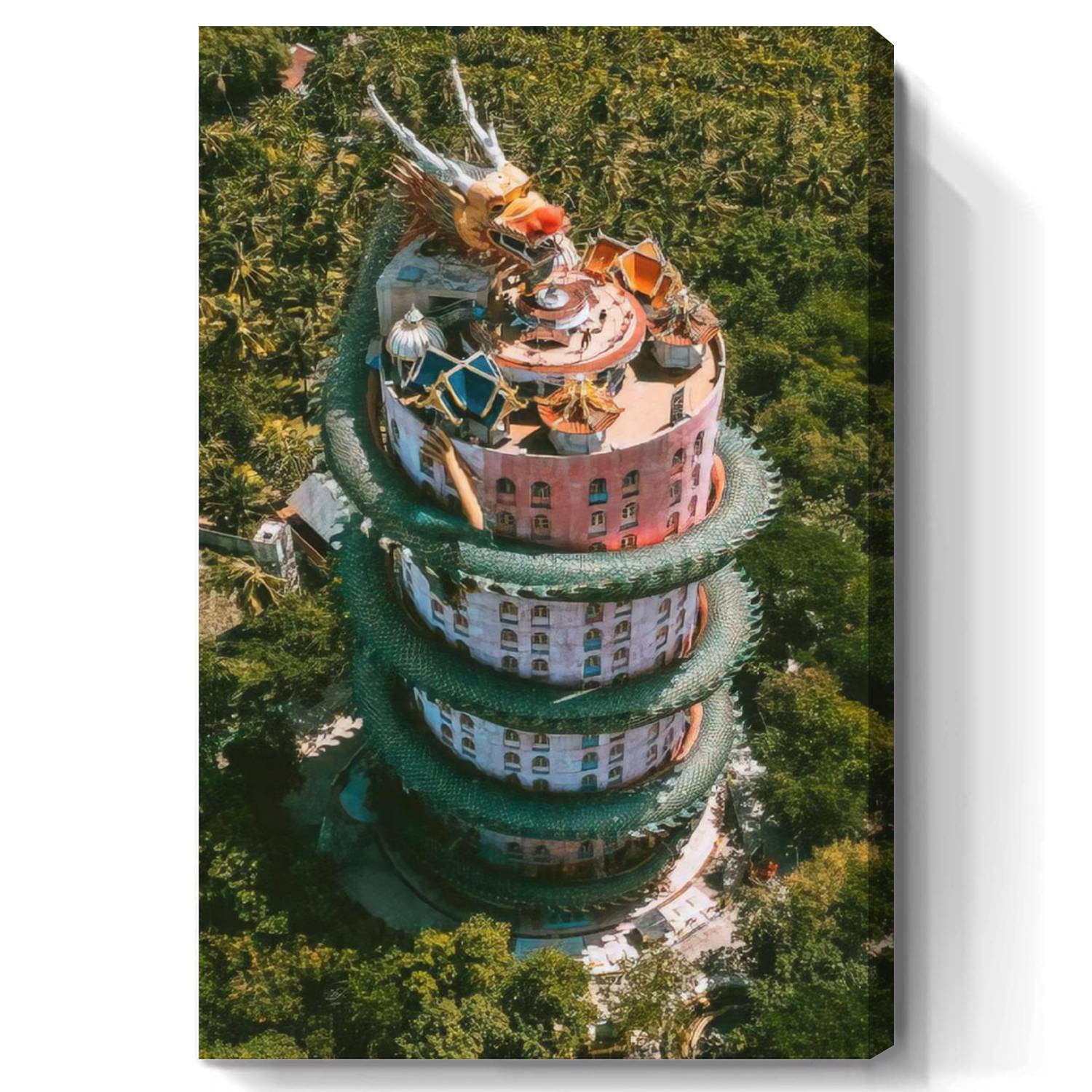 Amazon Com Dragon Temple Wat Samphran In Nakhon Pathom Thailand Wall Art Vertical Poster Picture Decor Canvas Framed Painting Large Size Artwork For Living Room Home Hanging 24 X36 Posters Prints