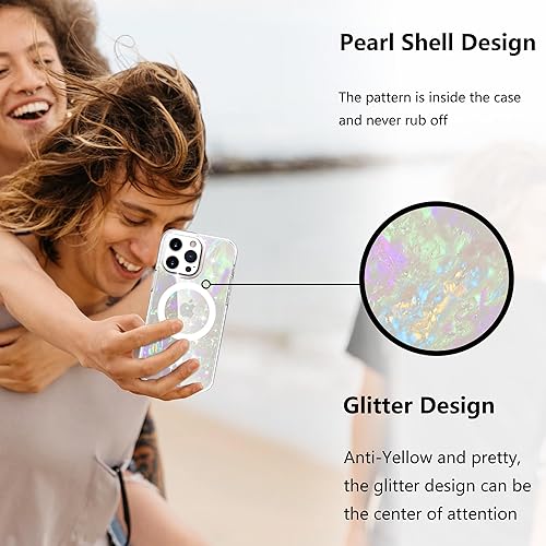 Miniatura 2 de Tksafy Funda para iPhone 15 Pro, compatible con MagSafe, bonito diseño de perlas con purpurina para mujeres y niñas, funda protectora dura