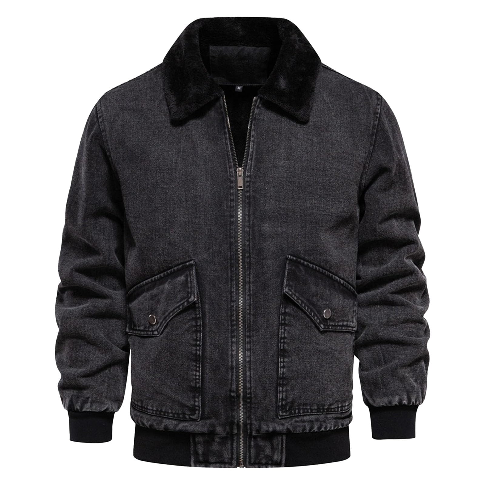 Genérico Otoño E Invierno para Hombre Solapa Clásica Forro Grueso Cálido Chaqueta Vaquera con Cremallera De Manga Larga Chaqueta Suelta Informal para Exteriores A Prueba De Frío