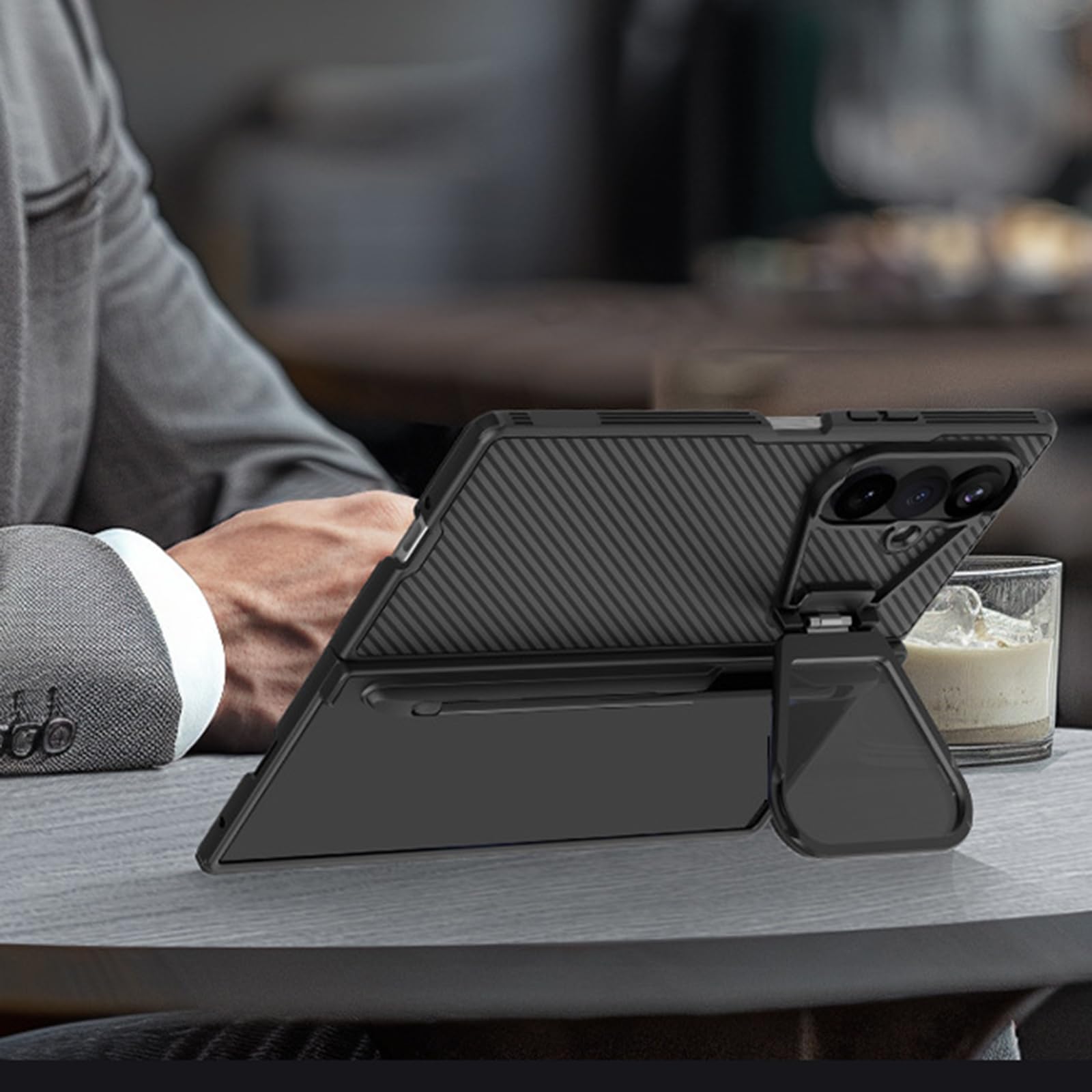 Custodia Magnetica For Samsung Galaxy Z Fold 8 Ultra, Con Portapenne E Copertura Con Cavalletto For Lenti In Metallo Custodia Protettiva Con Cerniera Satinata Antiscivolo