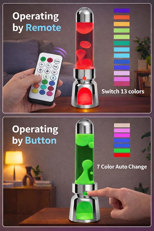 Liquid Motion Lamp Lighthouse Style 13 LED Night Light for Adults Kids with Remote 13 RGB Color Changing Decorative Mood Light for Bedroom, Aesthetic Home Decoration, Table Lamp, White Wax