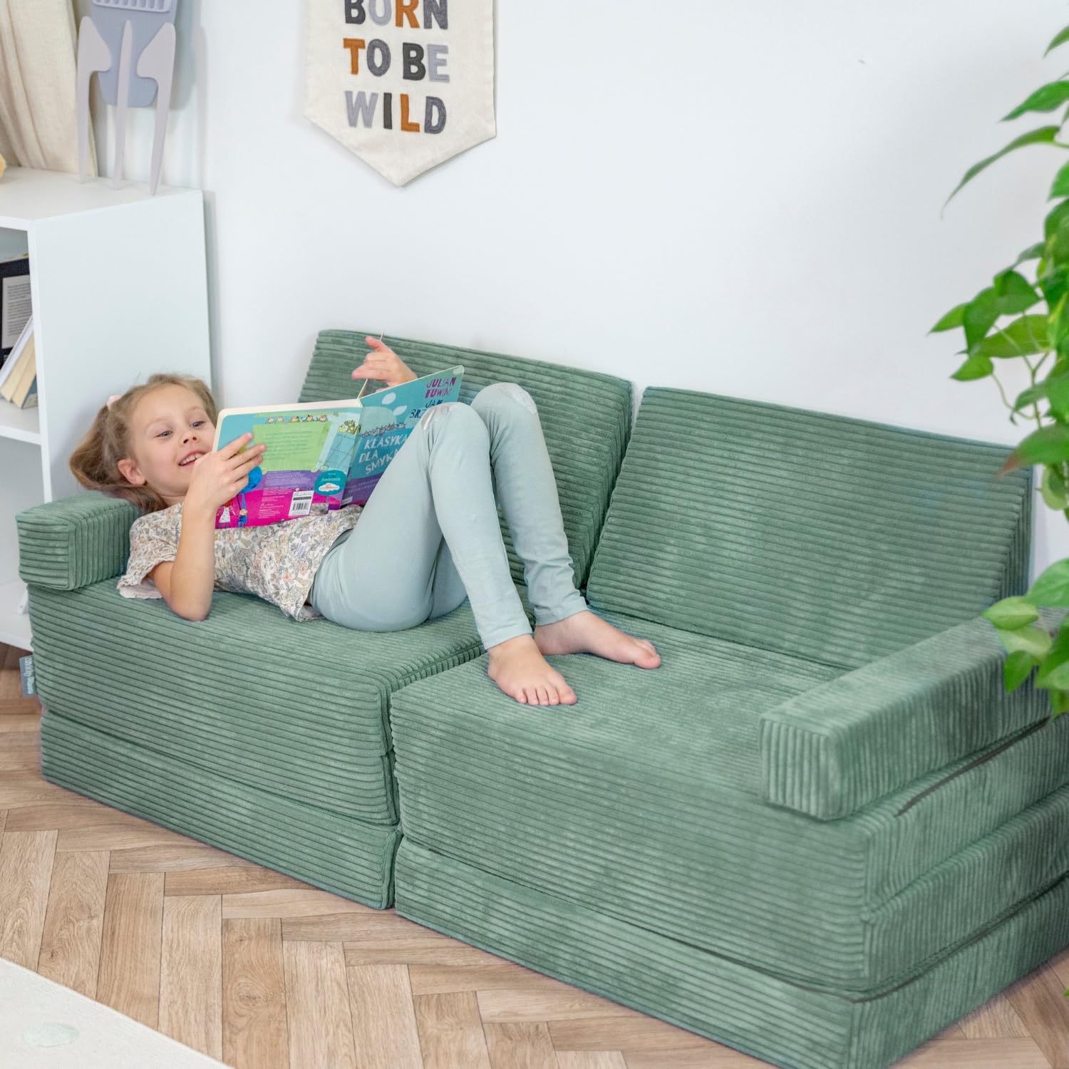 Kindersofa aus Schaumstoff Spielsofa für Kinder Schlafsofa Kindersessel Sofa für Kinderzimmer Kindercouch Faltmatratze, grün, Kindersofa
