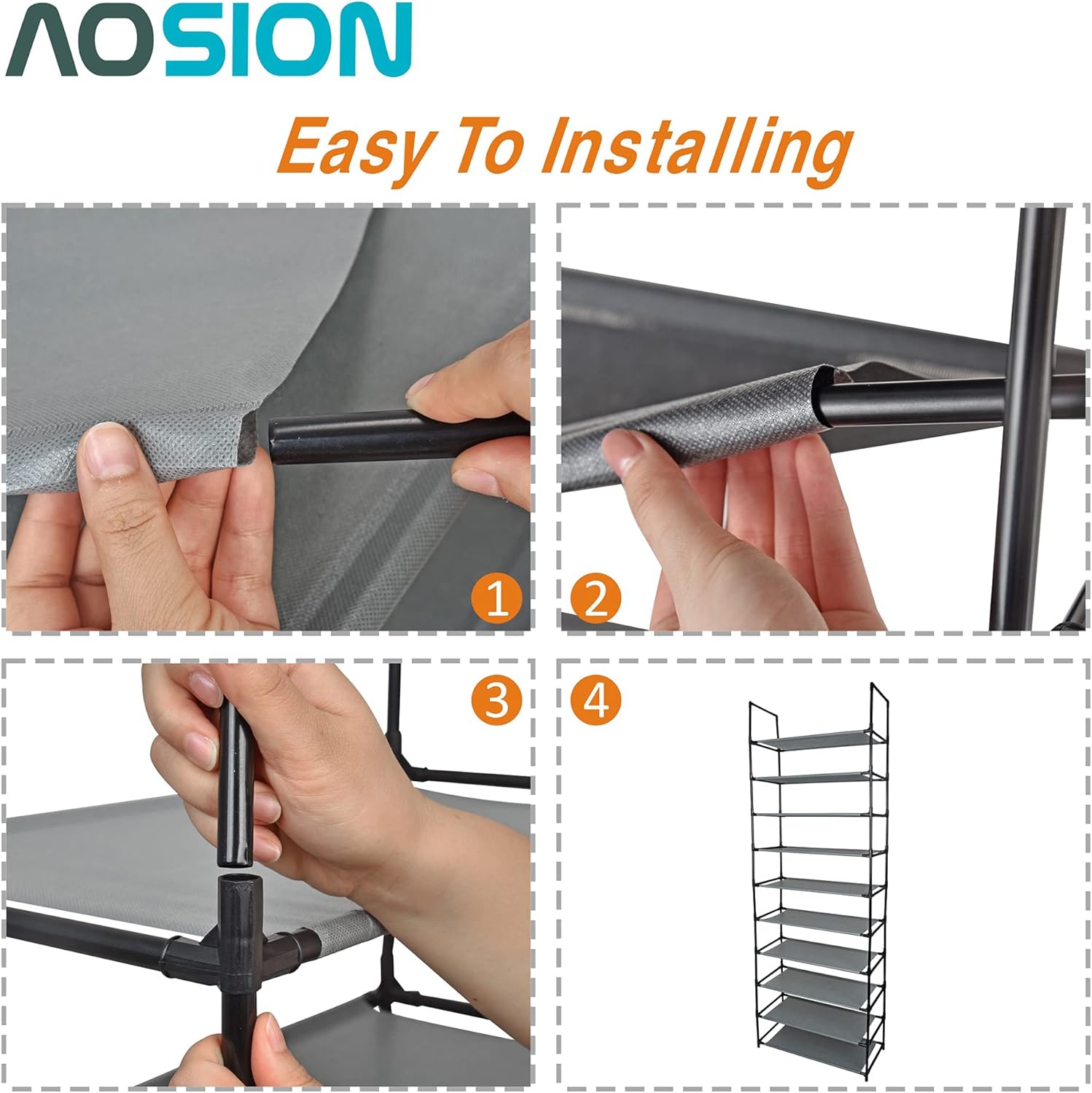 AOSION 10 Tier Shoe Rack ,Tall Shoe Rack organizer 50 Pairs,Shoe Rack for Closet,Large Space Saving Shoe Shelf,Non-Woven Fabric Shoe Tower,Lightweight Removable Metal Shoe Rack ,Gray : Everything Else