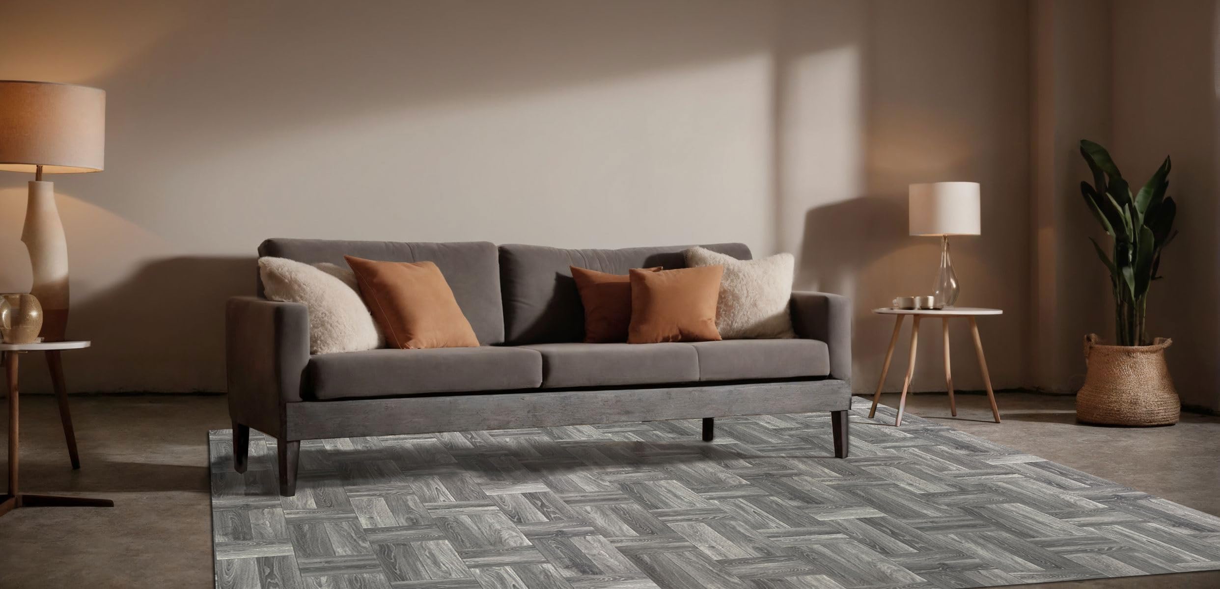 TADI & IMPERIO Alfombra de Vinilo, Efecto Madera Trenzada - Elegancia y Durabilidad para Decoración de Interiores y fácil Limpieza.