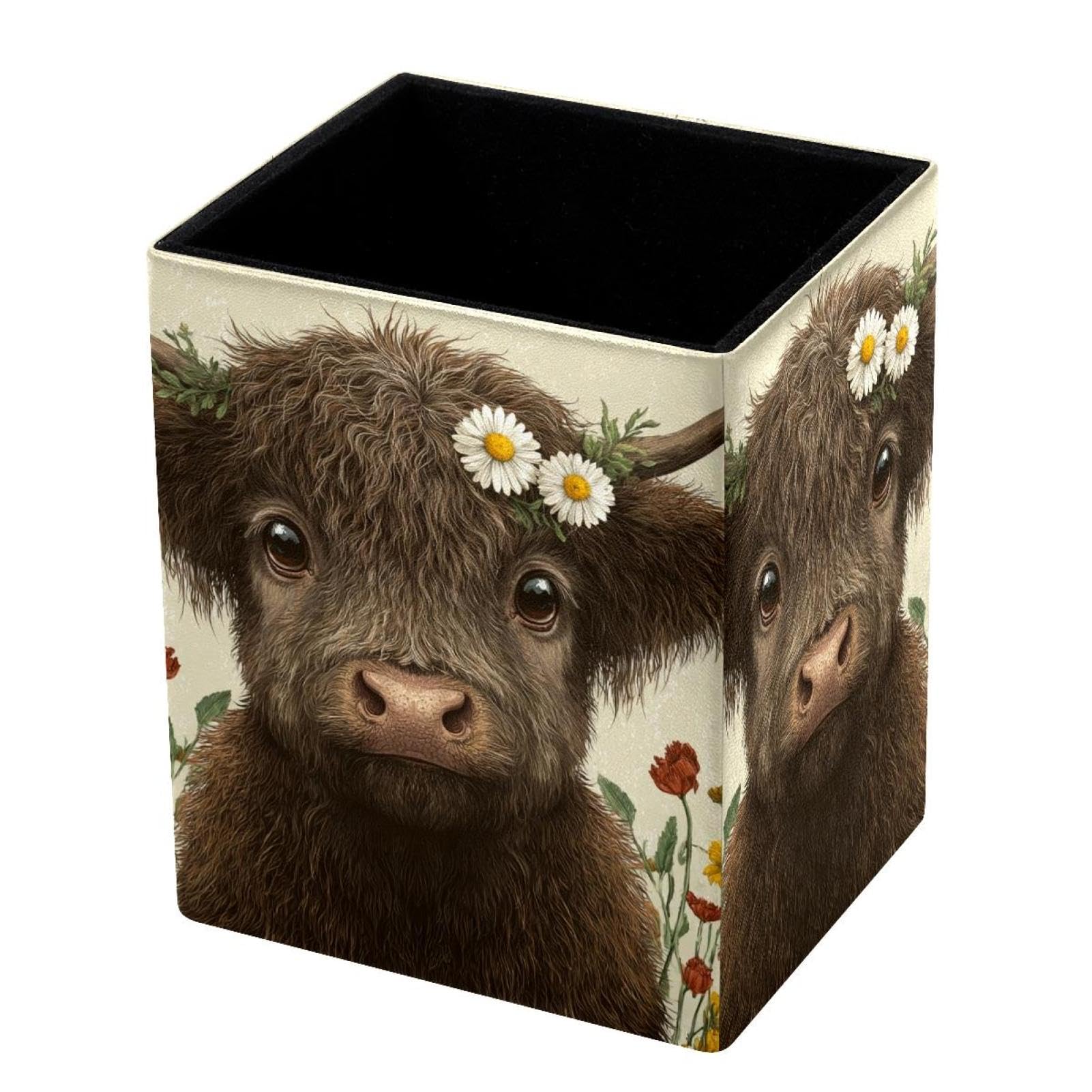 VAPOKF Pencil Holders for Desk, Highland Cow Printed Pen Holders Pen Pot Makeup Brushes Storage Desktop Stationery Supplies Organiser for Home Office