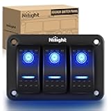 Nilight 90017C 3 Gang Aluminum Panel Toggle Dash 5 Pin On/Off Pre-Wired Rocker Switch Holder for Automotive Car Marine Boat, 2 Years Warranty,Blue