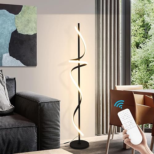 Lámpara de pie moderna en espiral con control remoto, lámparas de pie LED de 48 W para sala de estar, 3 colores regulables, lámpara de pie alta para