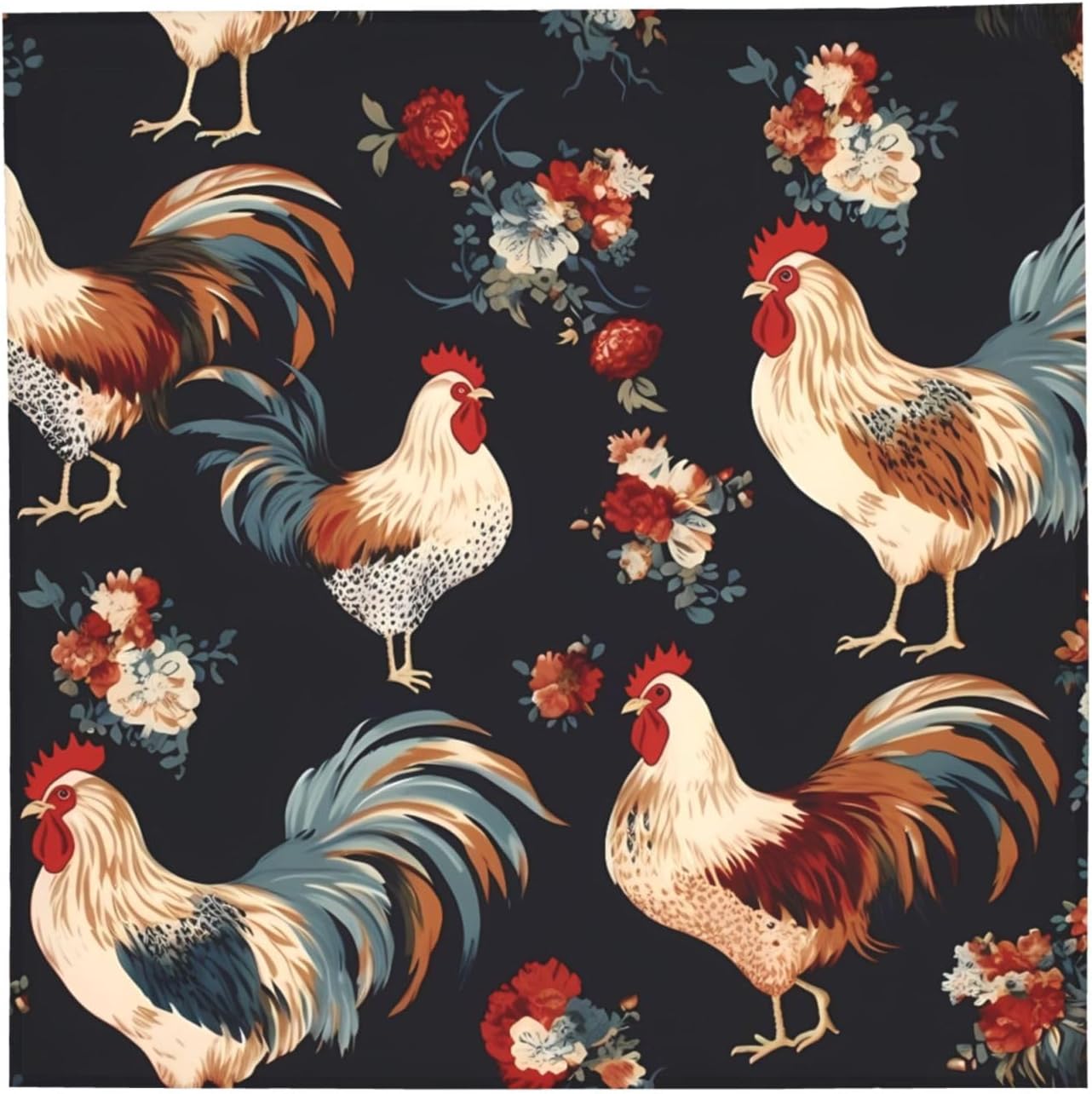 French Roosters Bandanas for Men Women Sports Cooling Face Cover Square Scarfs Multi-Use Headband Neckerchief 22x22 in Sun Protection Neck Wraps Gift for Festival Party