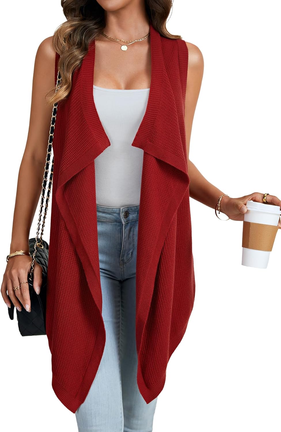 Rooscier レディース ニット ノースリーブ カーディガン オープンフロント カジュアル アウター ベスト コート
