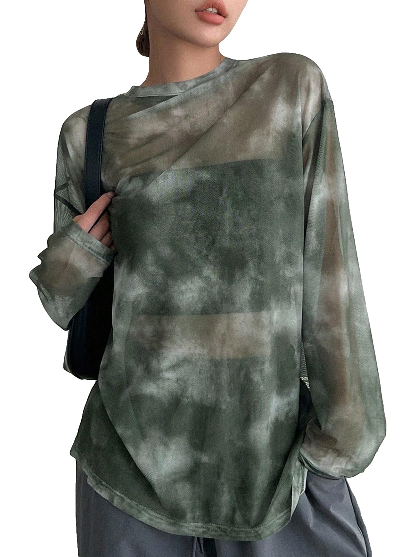 Verdusa Sheer Mesh Tie Dye Top