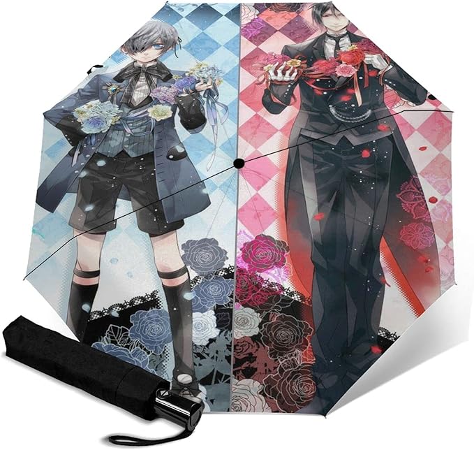 Amazon 黒執事 ファッション人気アイドルアニメパターン折りたたみ傘自動開閉三つ折り傘男性と女性ポータブル旅行傘反台風傘日よけ傘 折りたたみ傘 通販