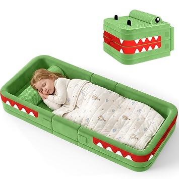 GITAWUSA Toddler Travel Bed, Foldable Foam Floor Bed/Safety Rails, Dinosaur