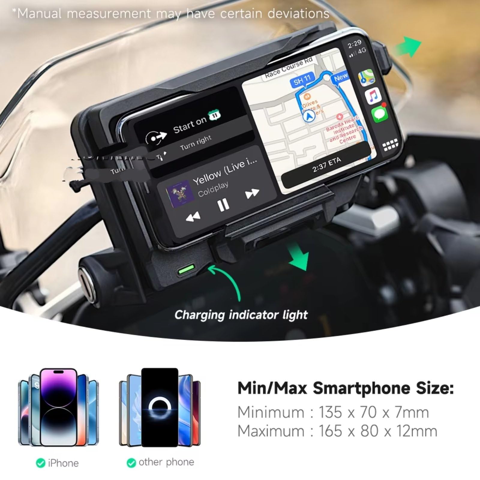 Motorrad Handyhalterung - Drahtlose Lade Telefon Halter Navigation Halterung für F850GS, F750GS, R1250GS, R1200GS, R1300GS, ADV, S1000XR, F900XR - Wireless- Black Line