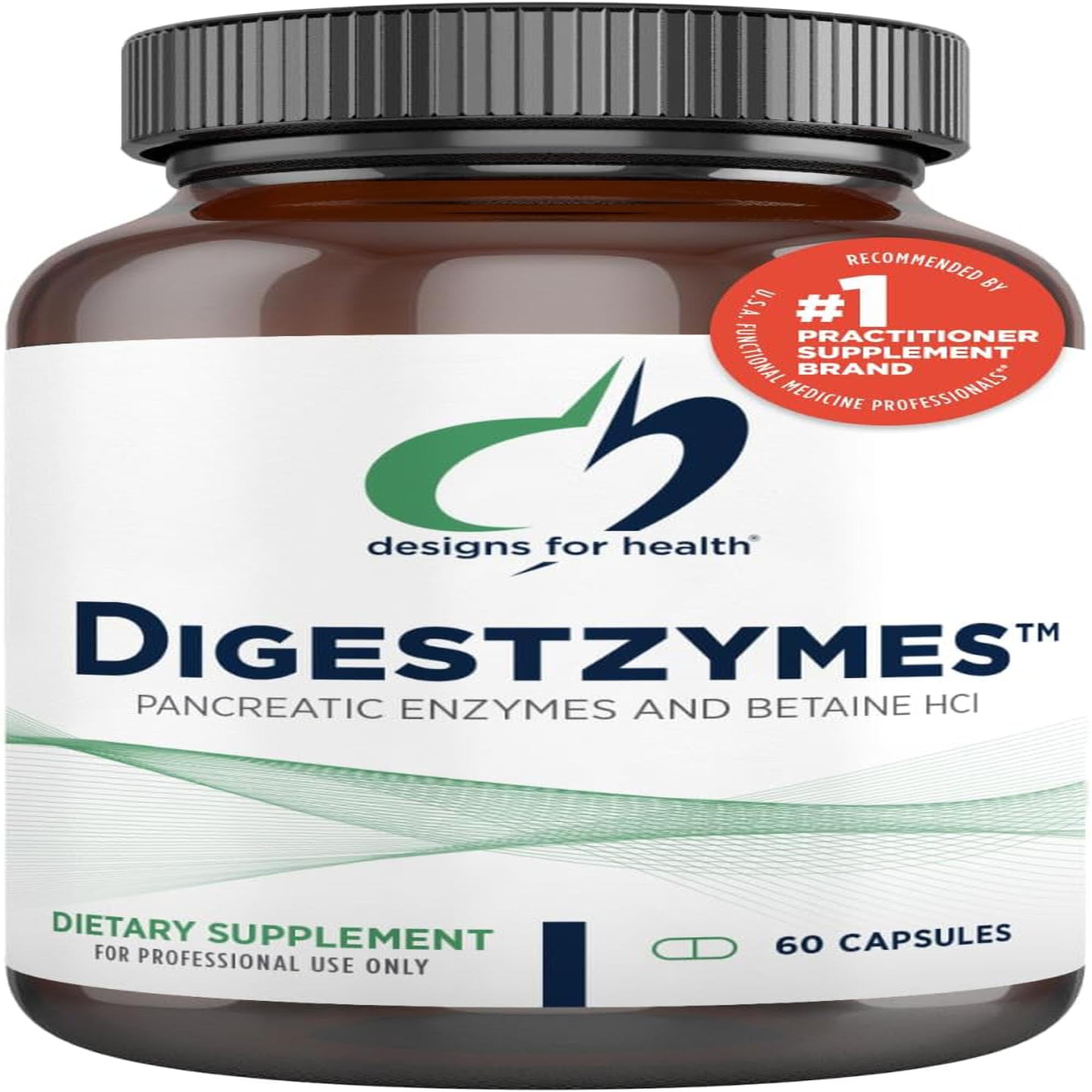 designs for healthDigestzymes - Digestive Enzymes + Betaine Hydrochloride for Gas & Bloating Relief - Pepsin, Ox Bile, Lactase Enzyme & Lipase Enzymes for Digestion (60 Capsules)