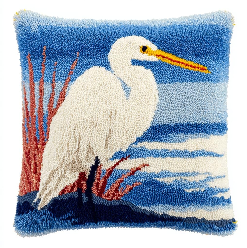 AxiangziK Latch Hook Pillow Kits for Beginners,Animal egret 43x43cm DIY Crochet Cushion Creative Craft,Ideal for Home Decor and Fun Crafting